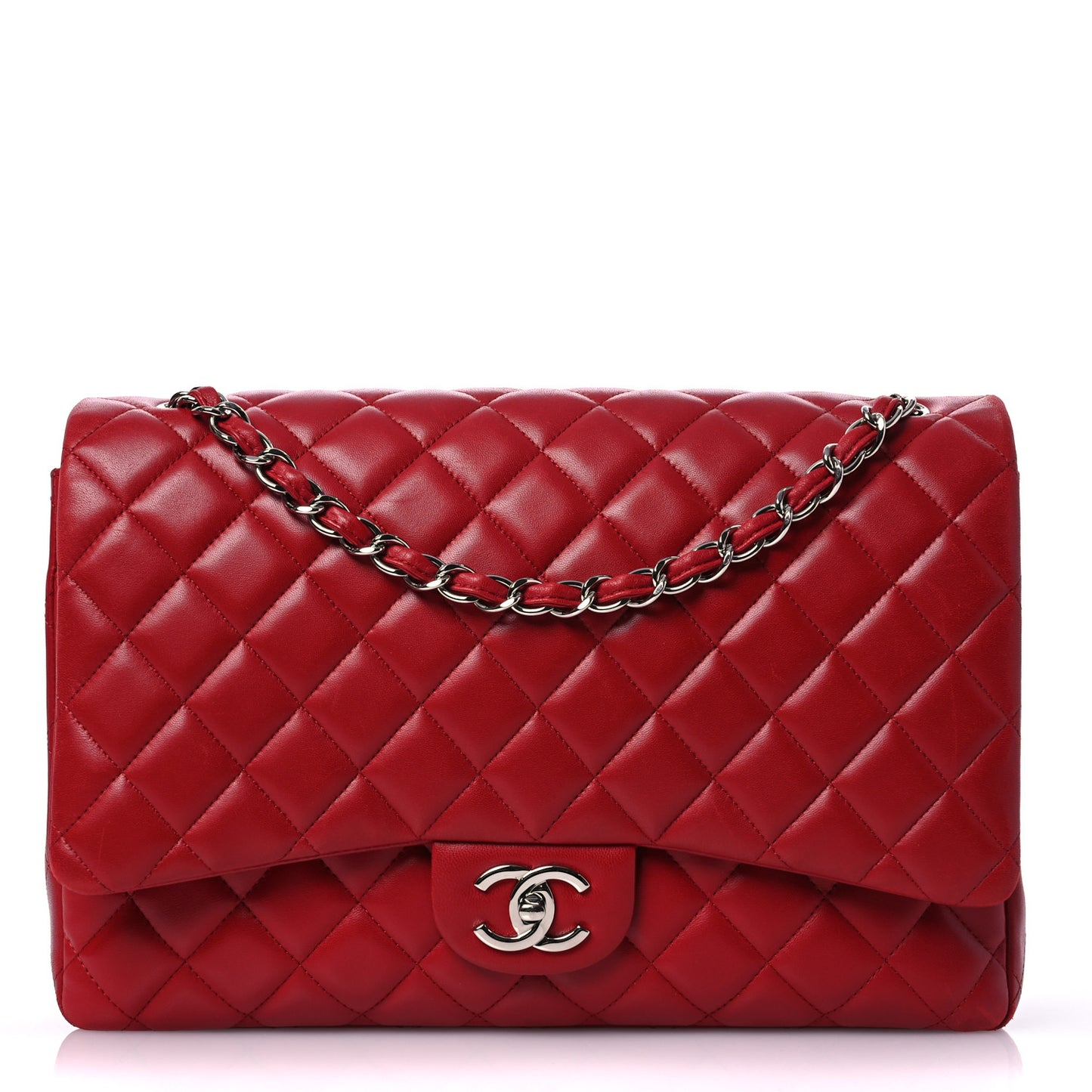 Lambskin Quilted Maxi Double Flap Red