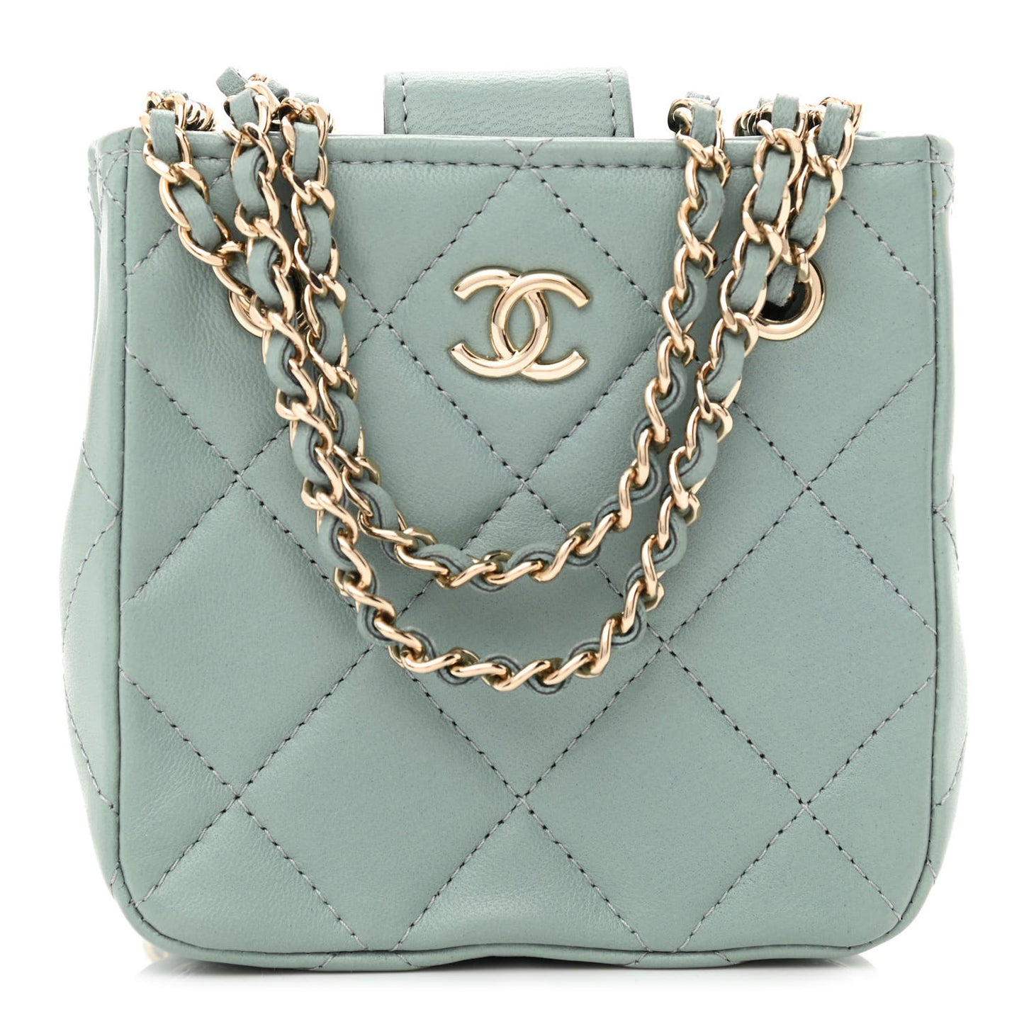 Lambskin Quilted Tiny Shopping Clutch With Chain Light Blue