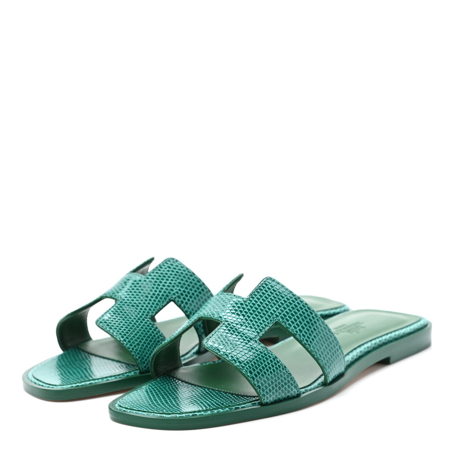 Hermes Lizard Oran Sandals 36 Vert Emeraude 3 of 8