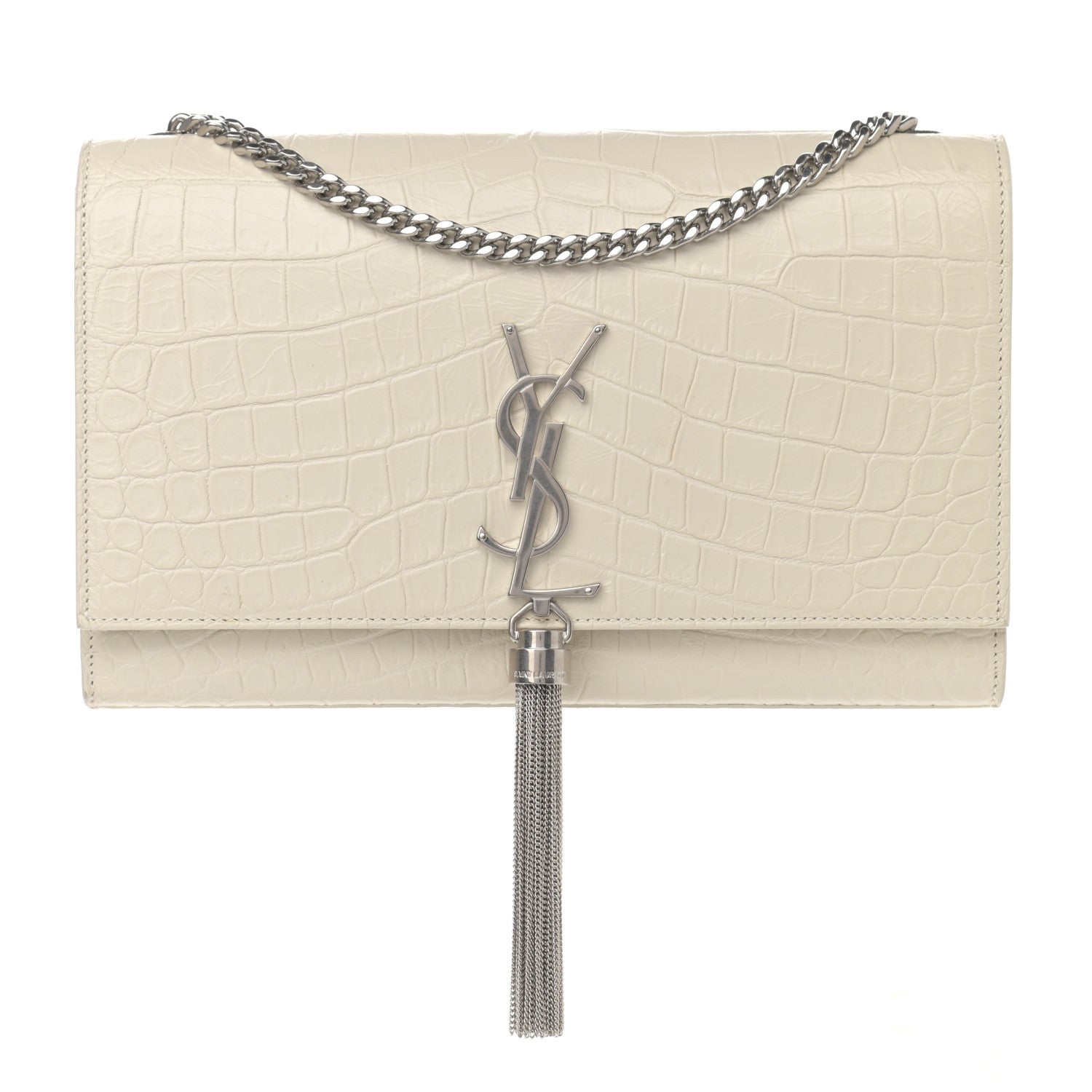 Saint Laurent Calfskin Crocodile Embossed Medium Classic Monogram Kate Tassel Satchel Crema Soft 1 of 12