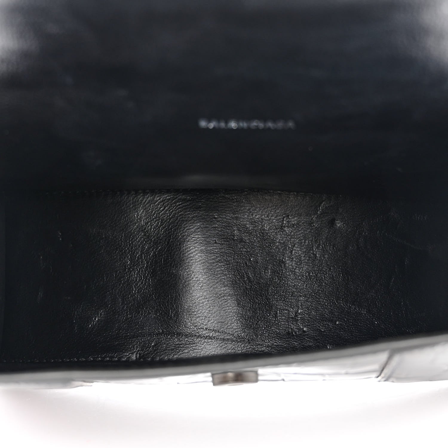 Balenciaga Metallic Shiny Calfskin Crocodile Embossed Hourglass Top Handle Bag XS Gunmetal 5 of 15