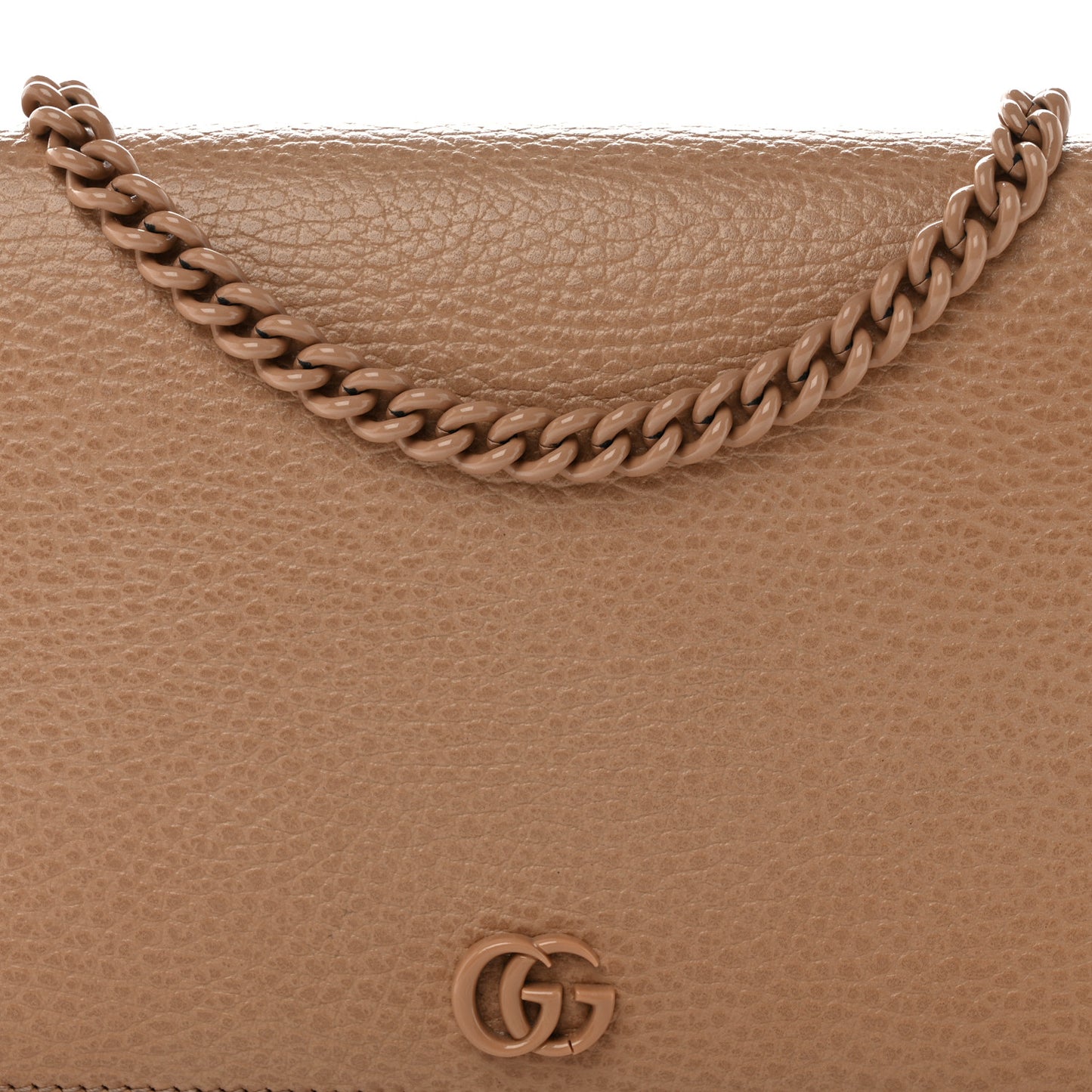 Dollar Calfskin Enamel Monochrome Mini GG Marmont Chain Wallet Camelia