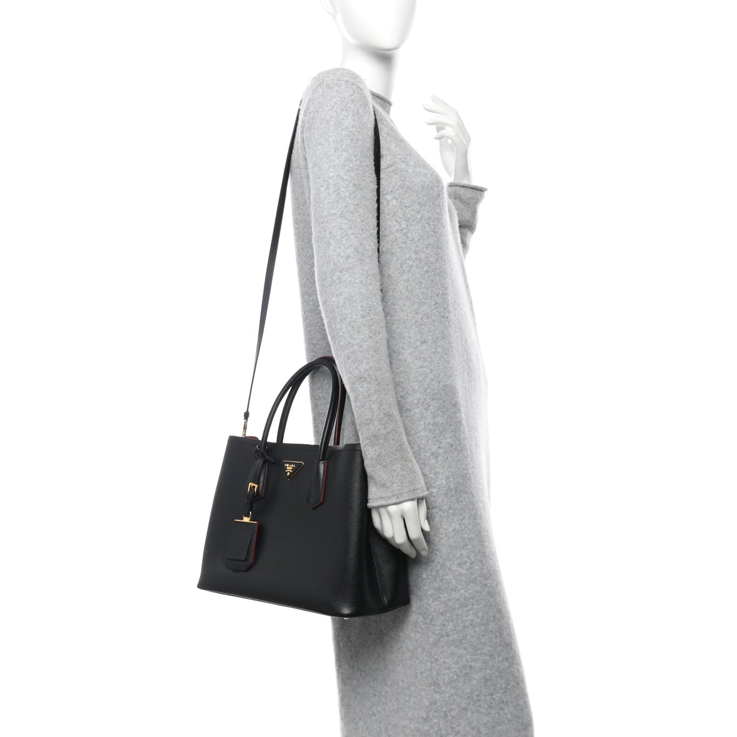 Saffiano Cuir Medium Double Bag Black Fuoco