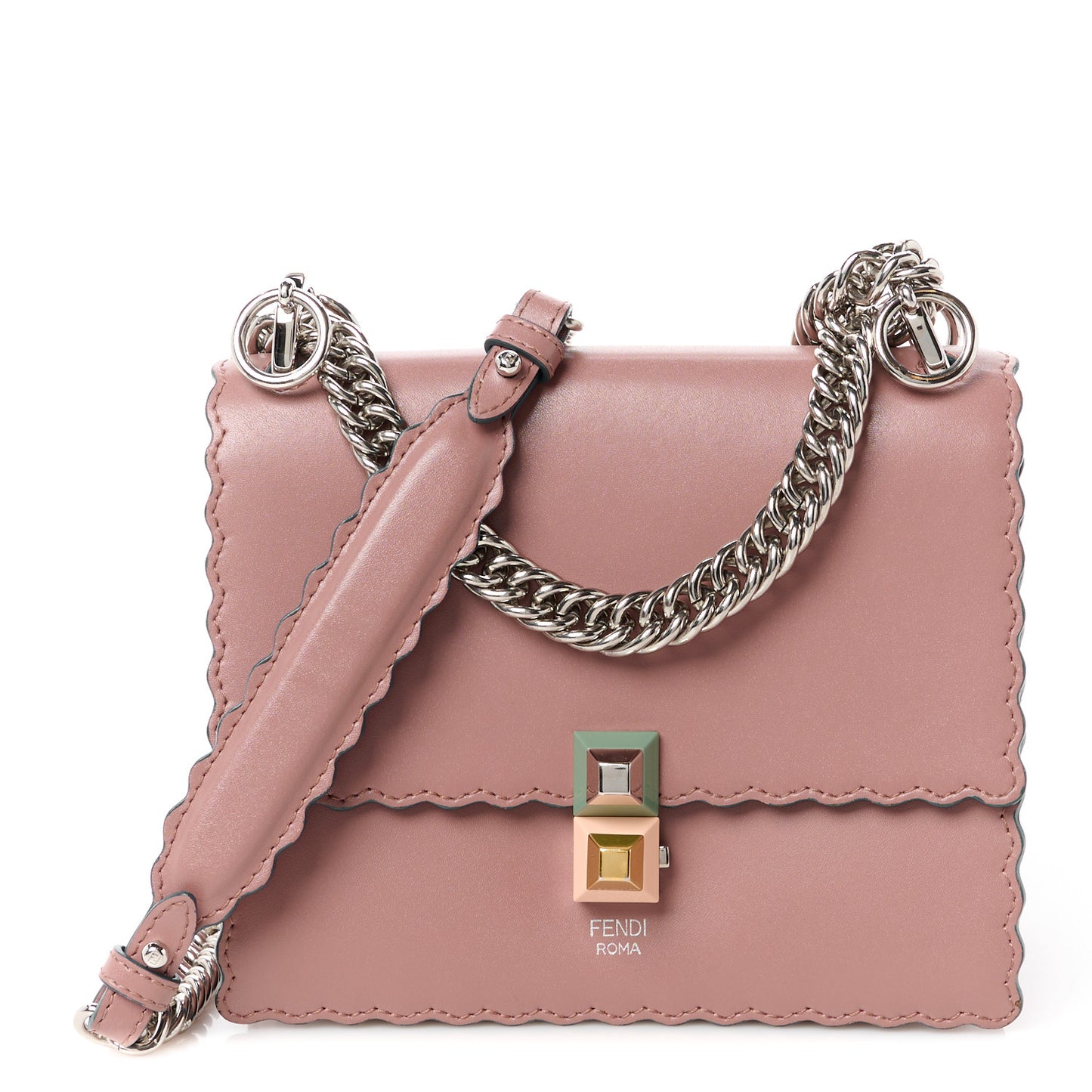 Vitello Liberty Scalloped Studded Small Kan I Shoulder Bag English Rose