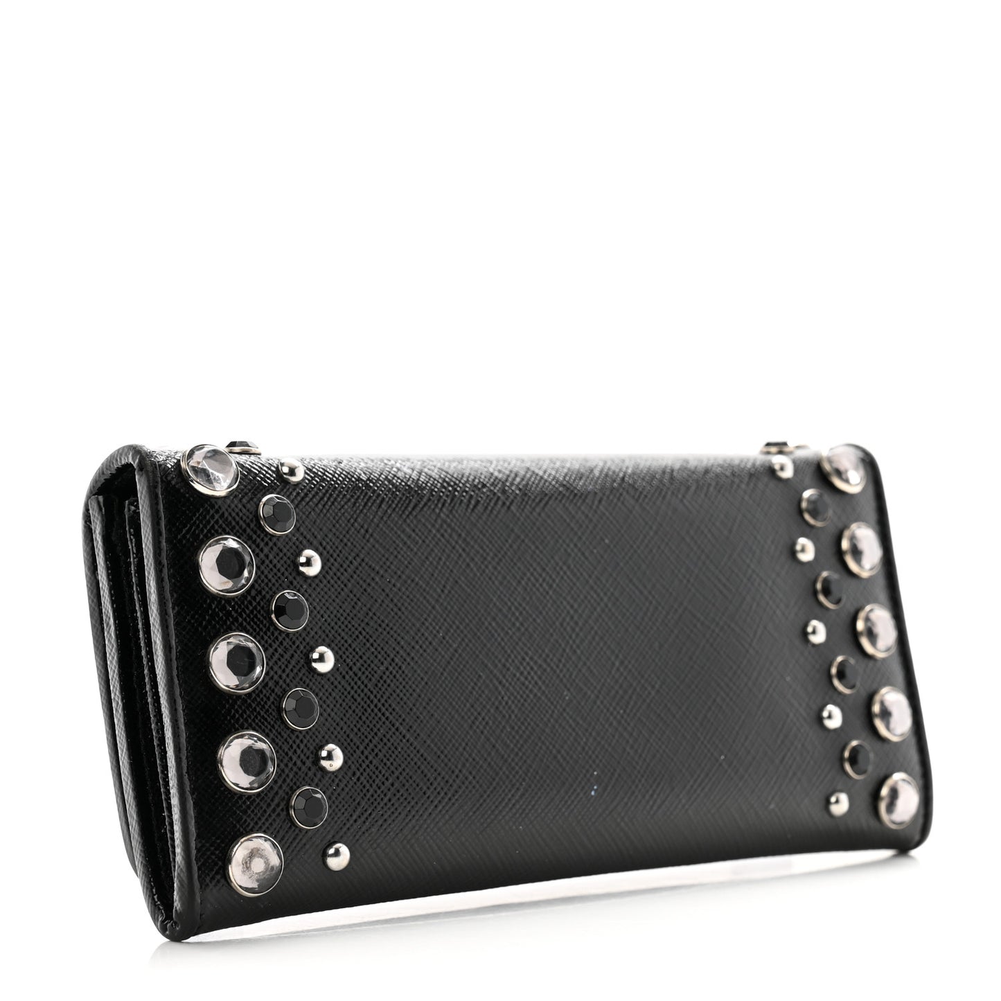 Saffiano Vernice Crystal Studded Flap Wallet Black