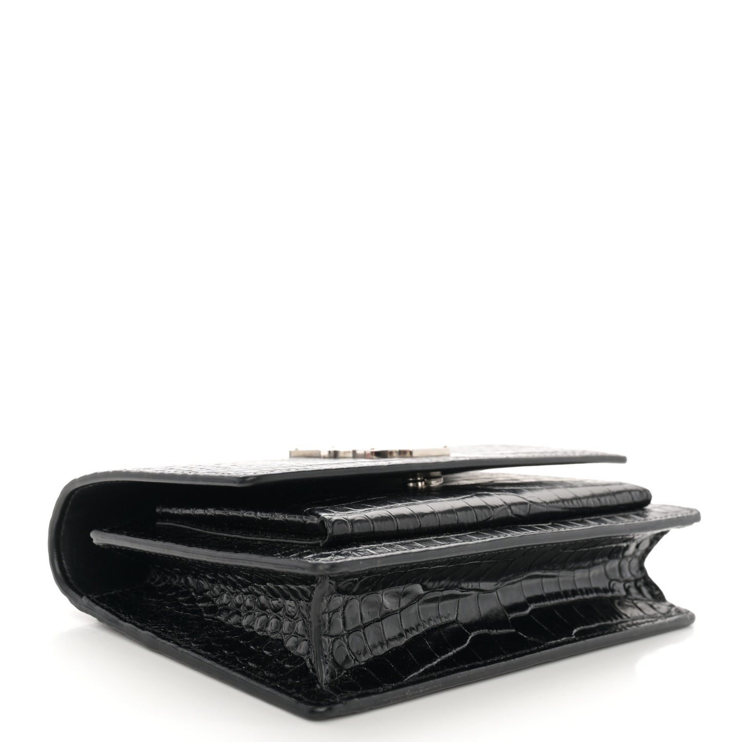 Calfskin Crocodile Embossed Monogram Sunset Chain Wallet Black