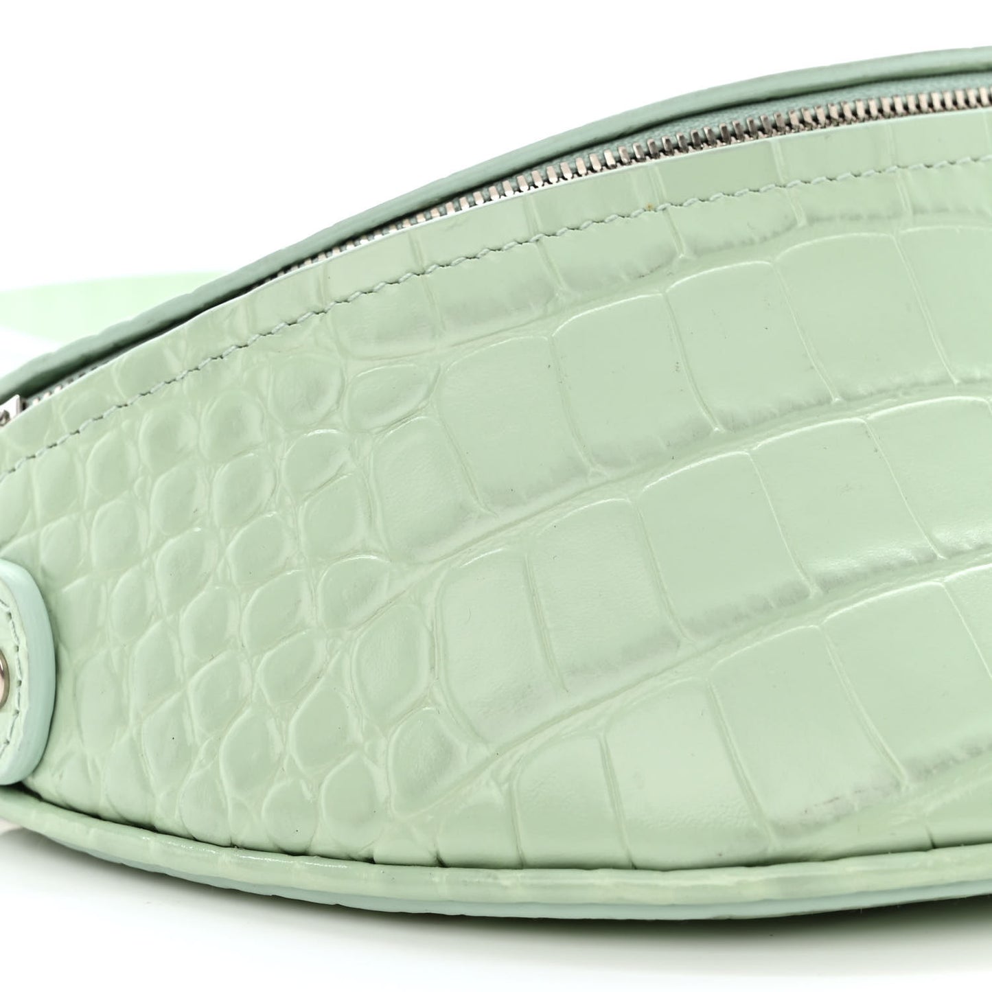 Shiny Calfskin Charms Crocodile Embossed XXS Souvenir Belt Bag Light Green