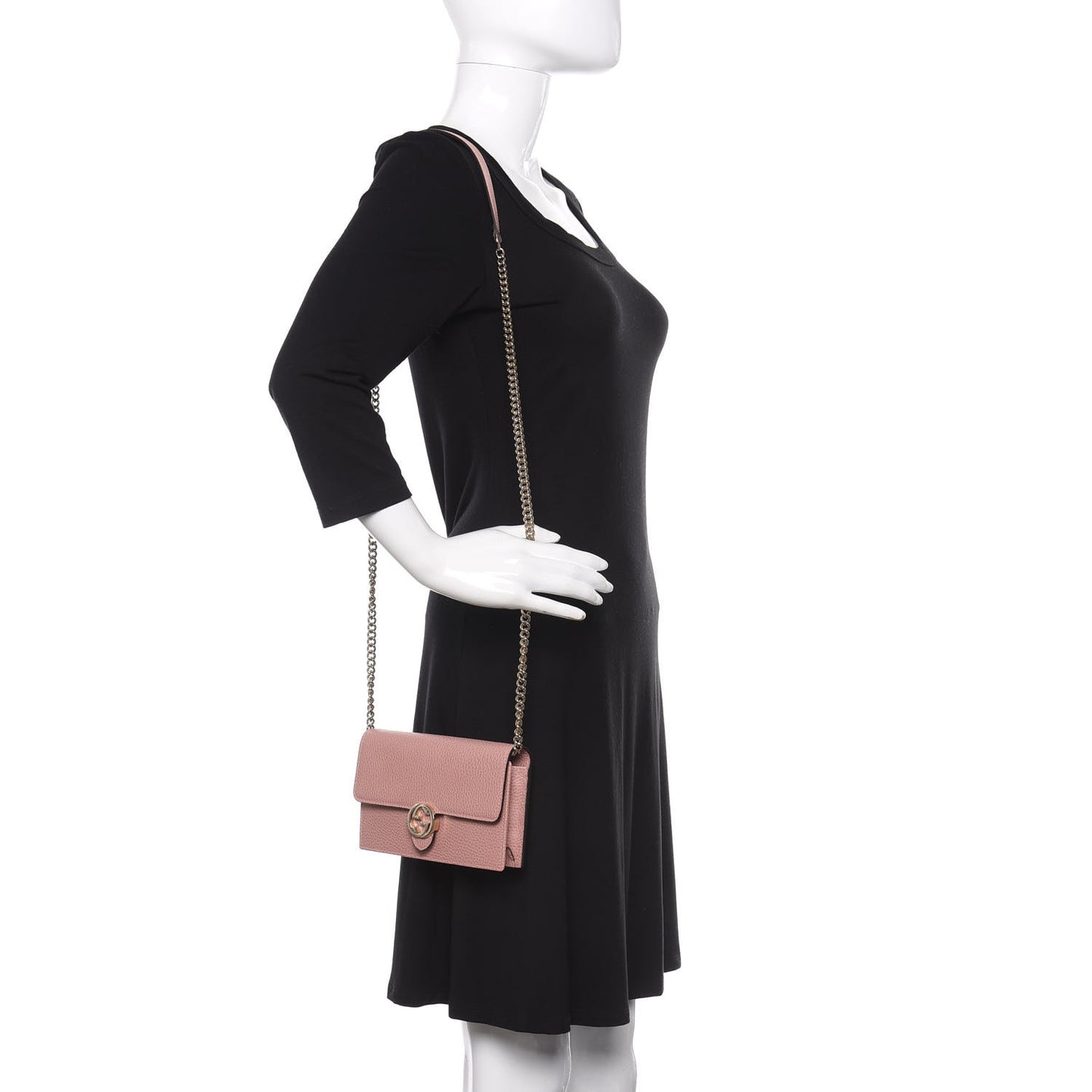 Dollar Calfskin Interlocking G Chain Wallet Soft Pink