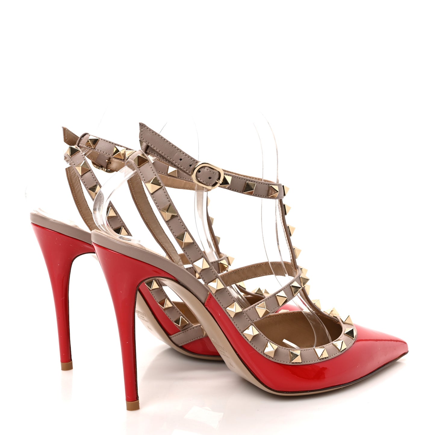 Patent Nappa Rockstud Ankle Strap 100mm Pumps 40 Rosso Valentino Poudre