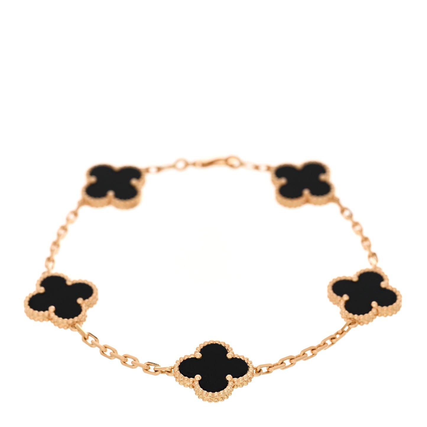 18K Yellow Gold Black Onyx 5 Motifs Vintage Alhambra Bracelet