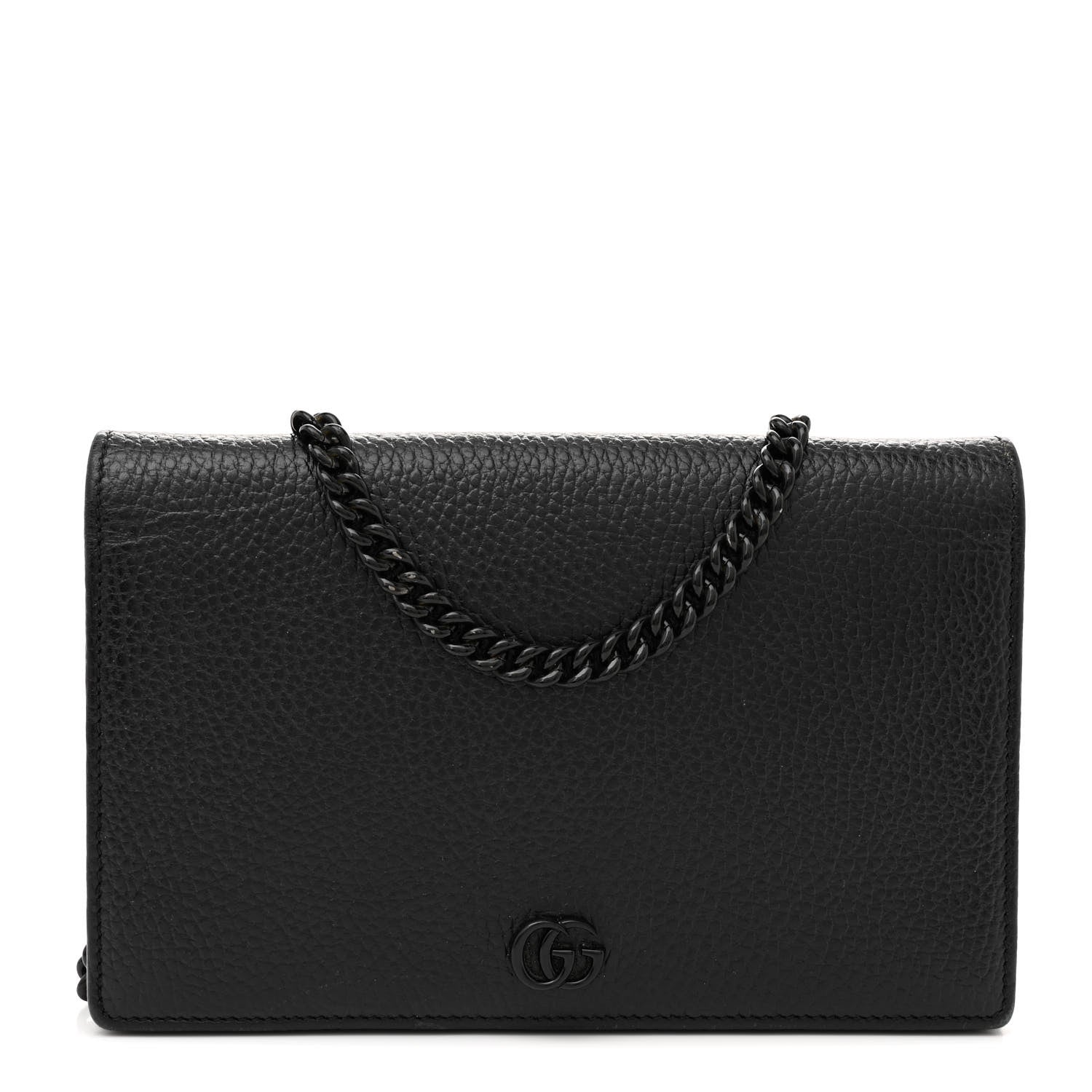 Gucci Dollar Calfskin Enamel Monochrome Mini GG Marmont Chain Wallet Black 1 of 11