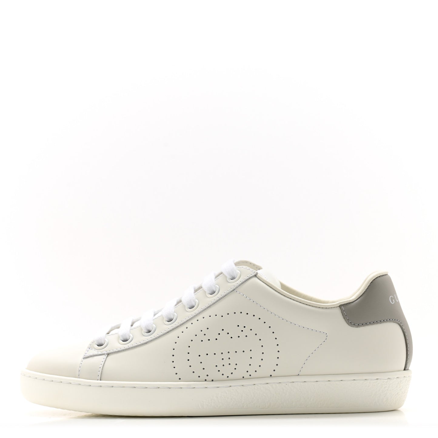 Calfskin Interlocking G Perforated Womens Ace Sneakers 35 White Grey Sky