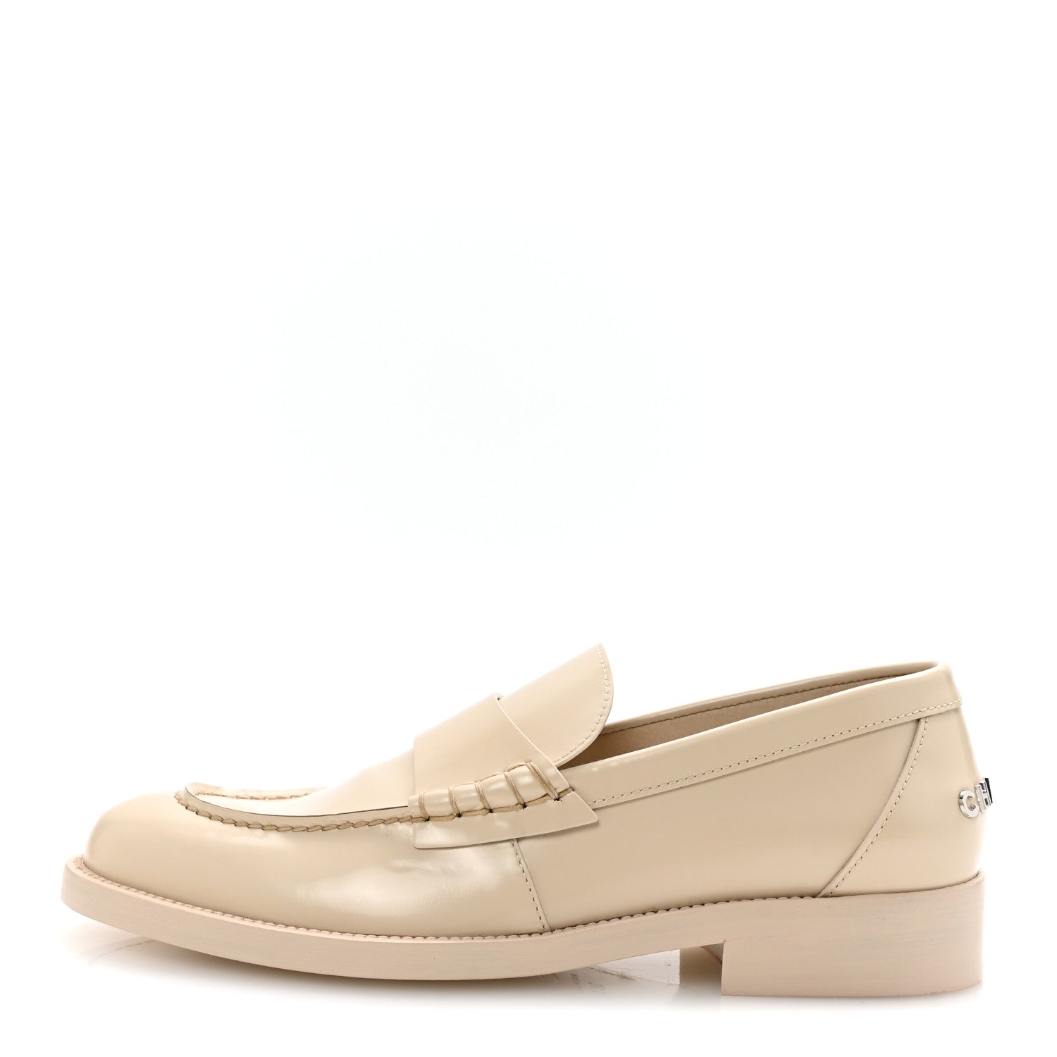 Chanel Shiny Calfskin Logo Loafers 38.5 Light Beige 1750150