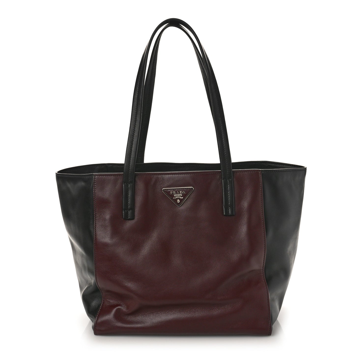 Soft Calf Shopping Tote Black Burgundy
