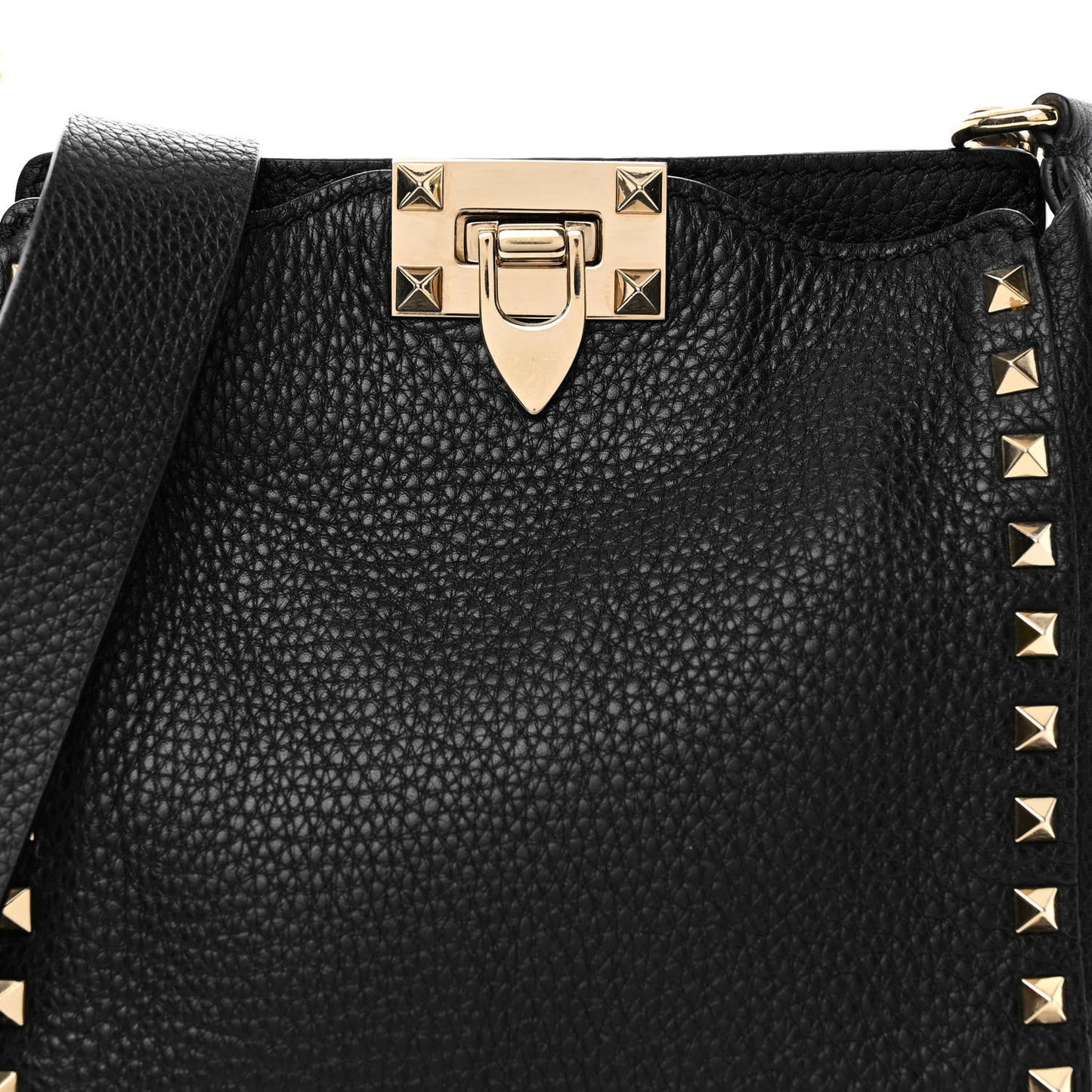 Pebbled Calfskin Mini Rockstud Flip-Lock Messenger Bag Black