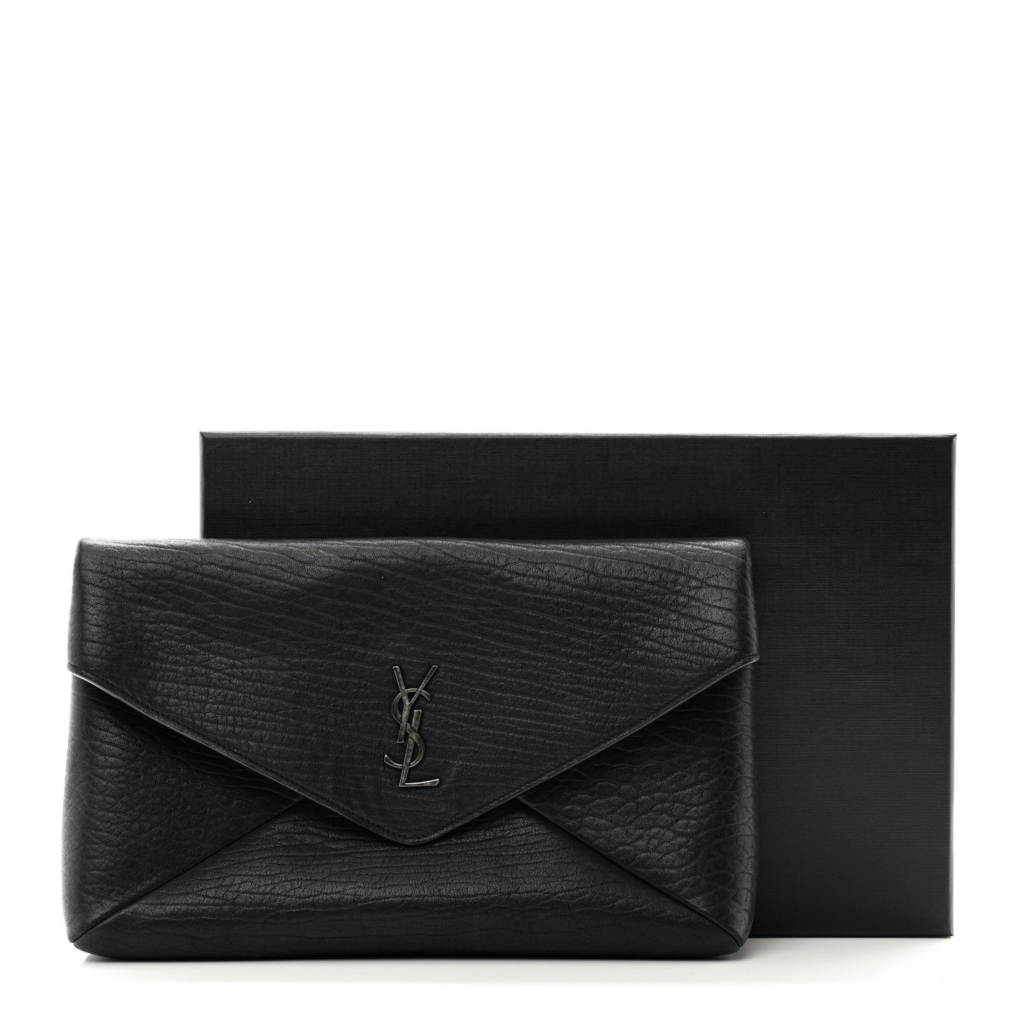 Grained Lambskin Small Cassandre Envelope Pouch Black