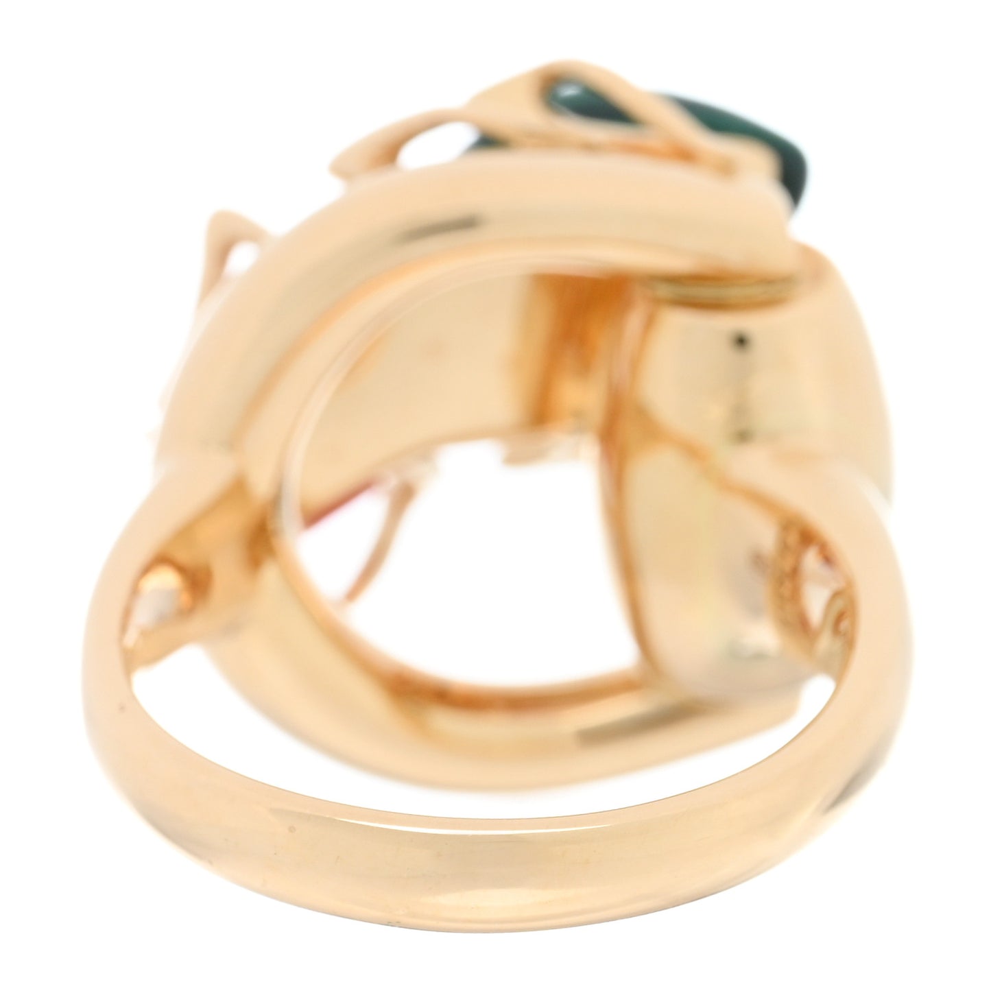 8K Yellow Gold Diamond Malachite Coral Flora Scarab Ring 53 6.25
