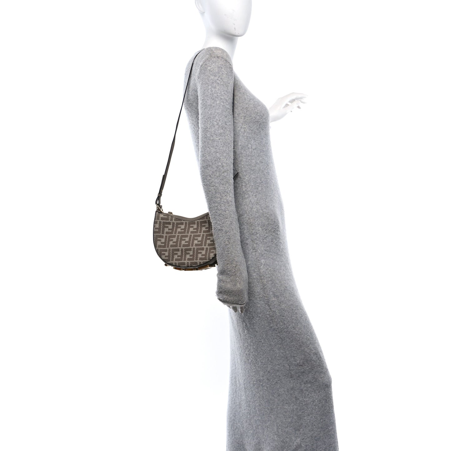 Denim Jacquard FF Effect Vitello Grace Mini Fendigraphy Hobo Bag Dove White Dove