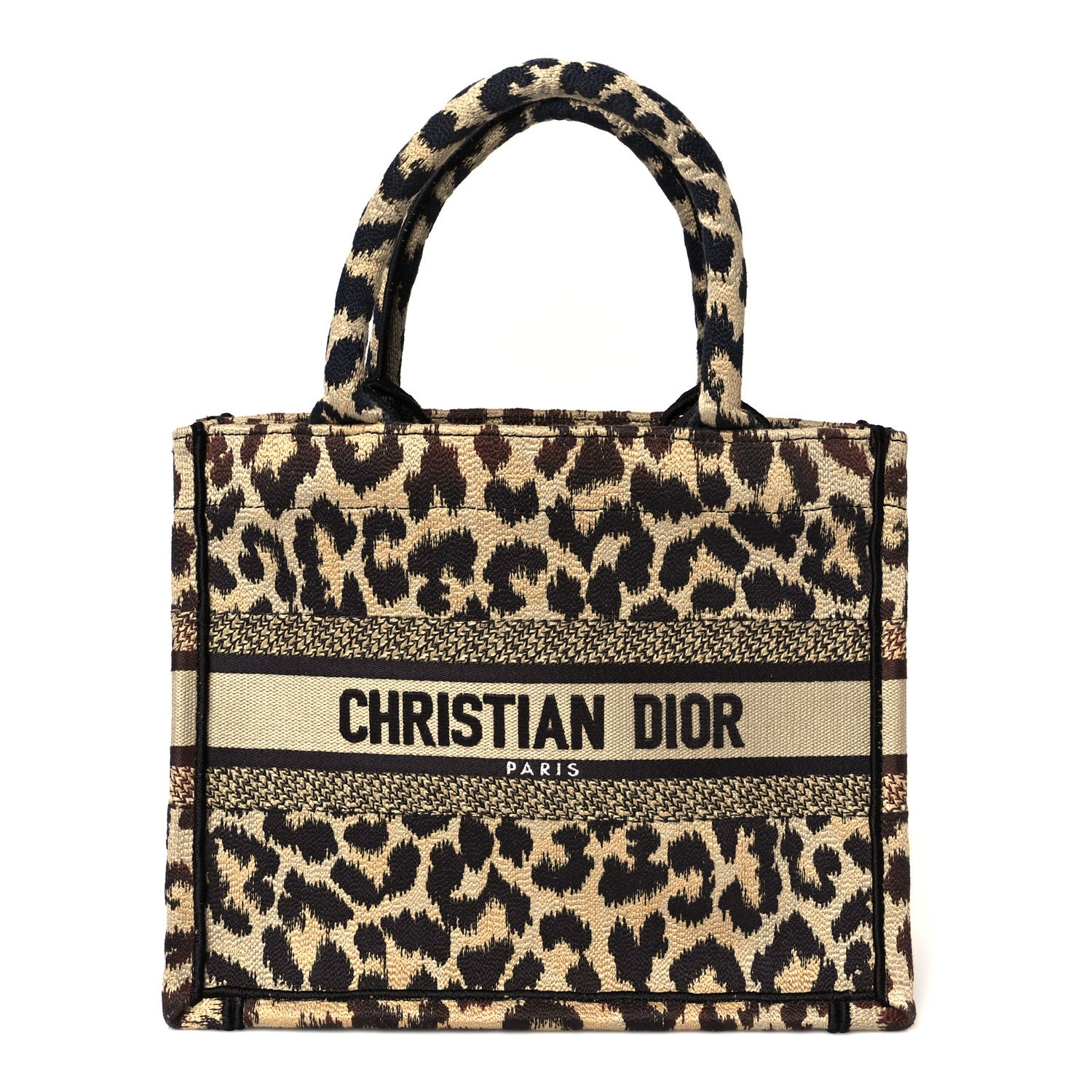 Christian Dior Canvas Mizza Embroidered Small Leopard Book Tote