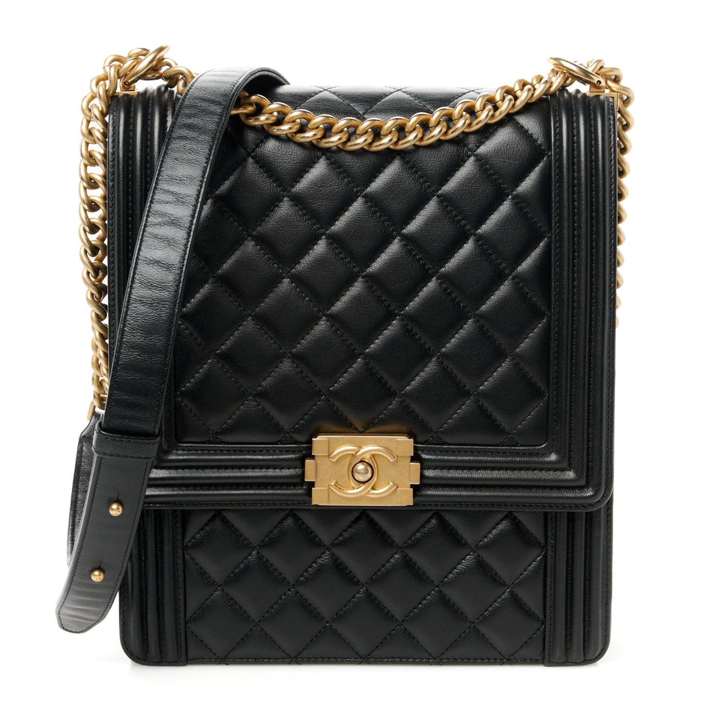 Calfskin Quilted North South Boy Flap Black