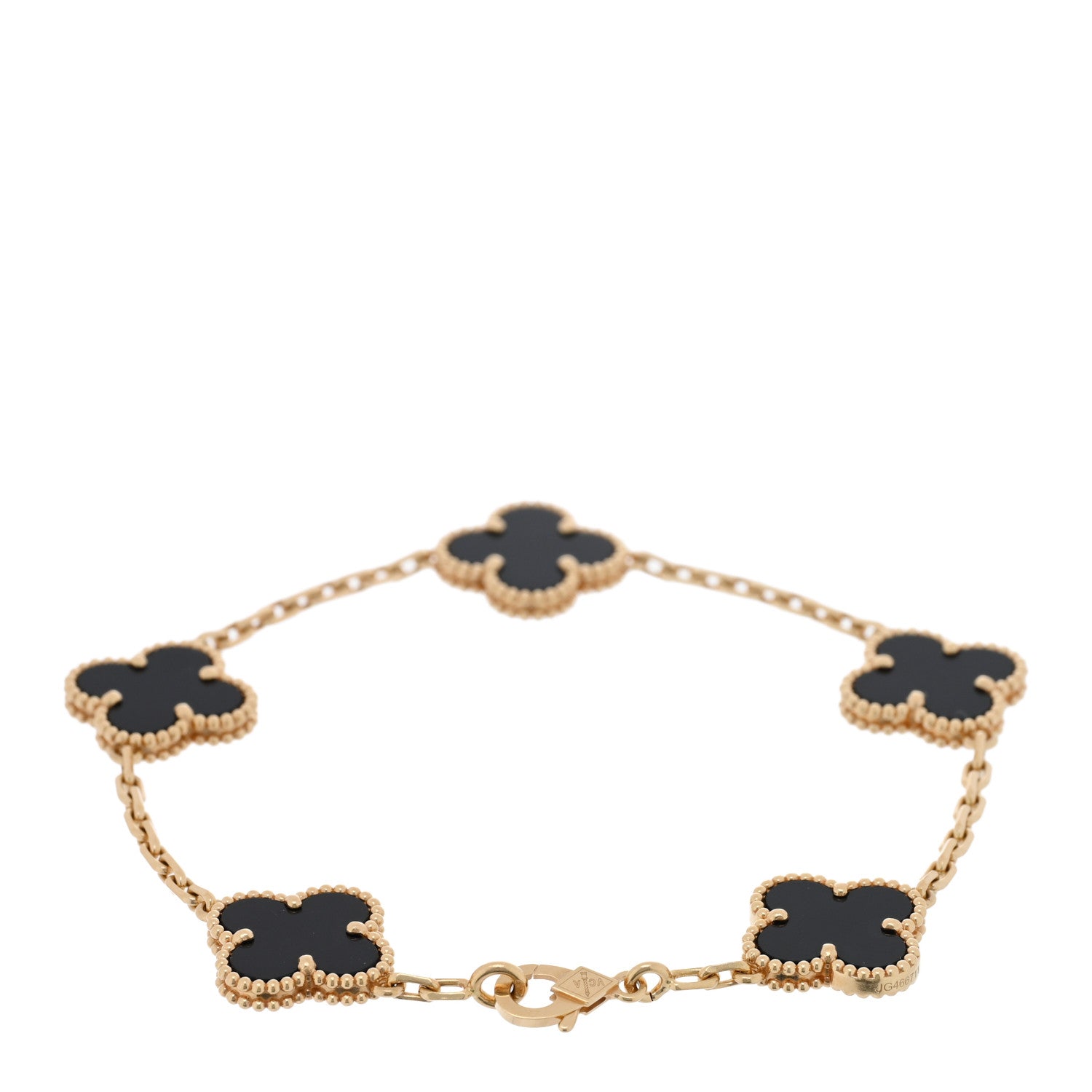 Van Cleef & Arpels 18K Yellow Gold Black Onyx 5 Motifs Vintage Alhambra Bracelet 2 of 4