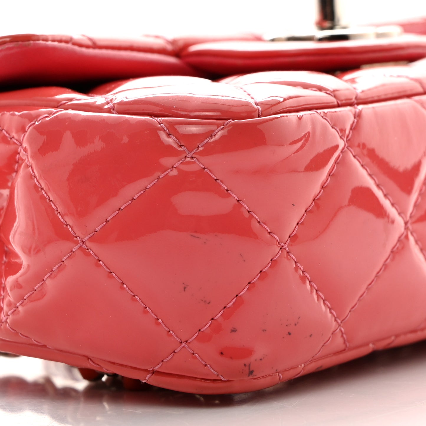 Patent Calfskin Quilted Extra Mini Rectangular Flap Pink