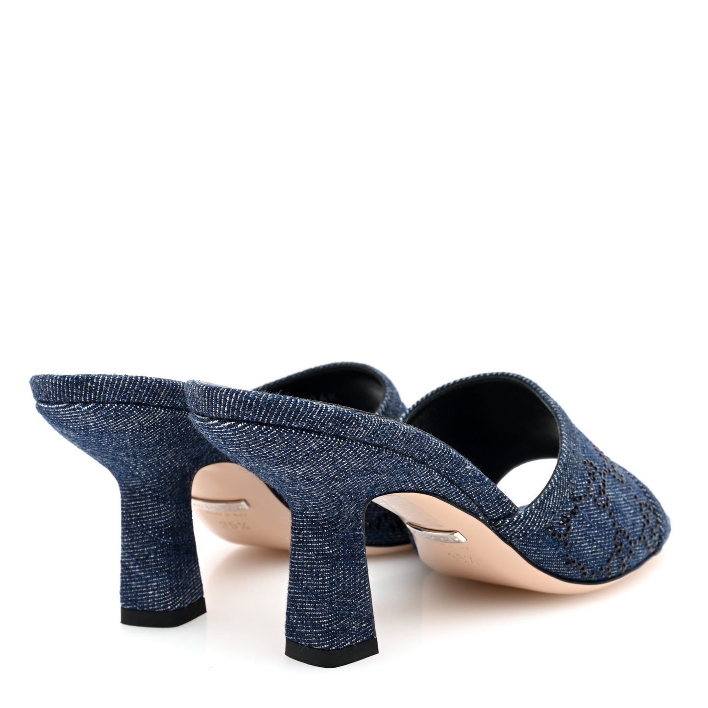 Denim Crystal GG Monogram Mules 35.5 Blue