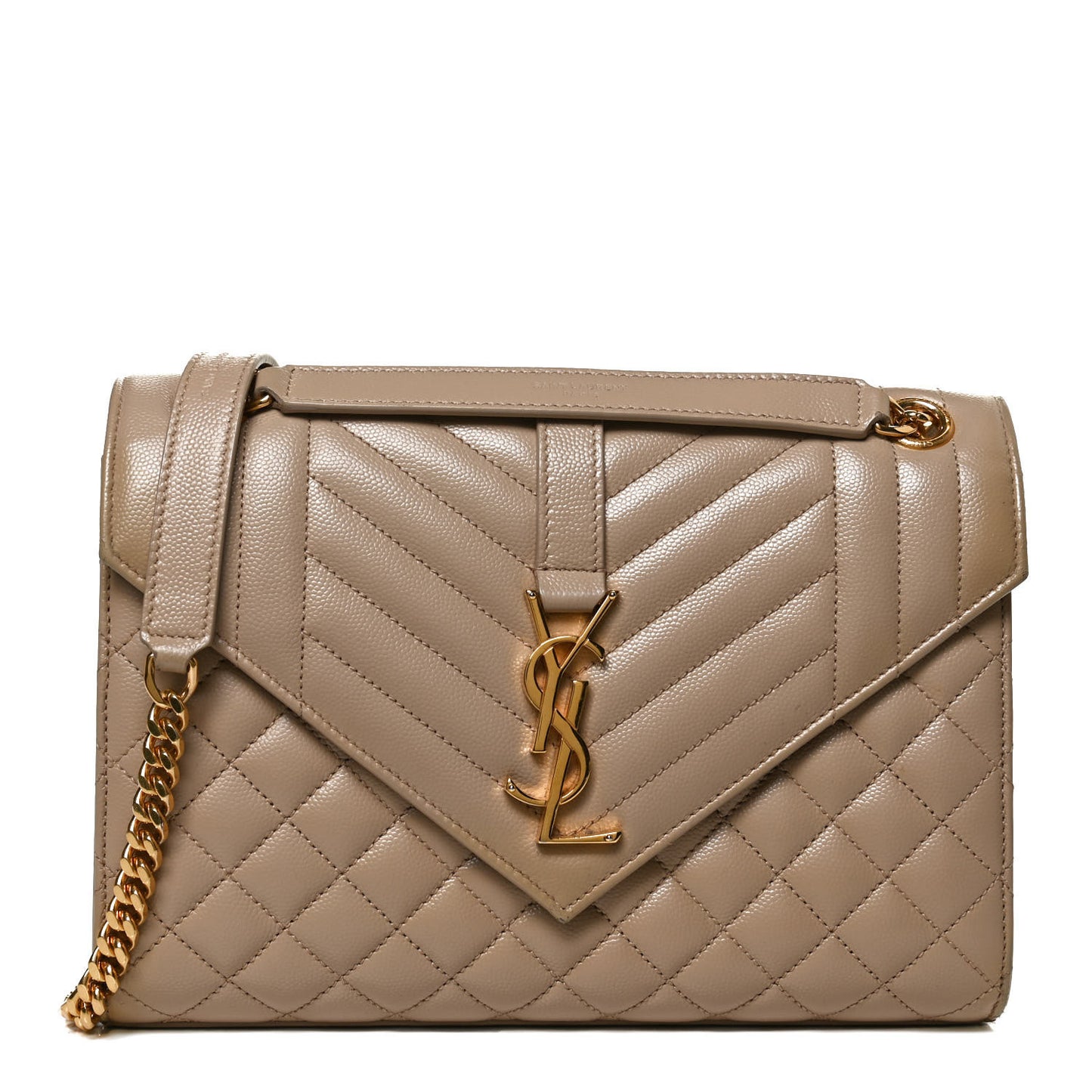 Grain De Poudre Textured Mixed Matelasse Medium Triquilt Monogram Satchel Dark Beige