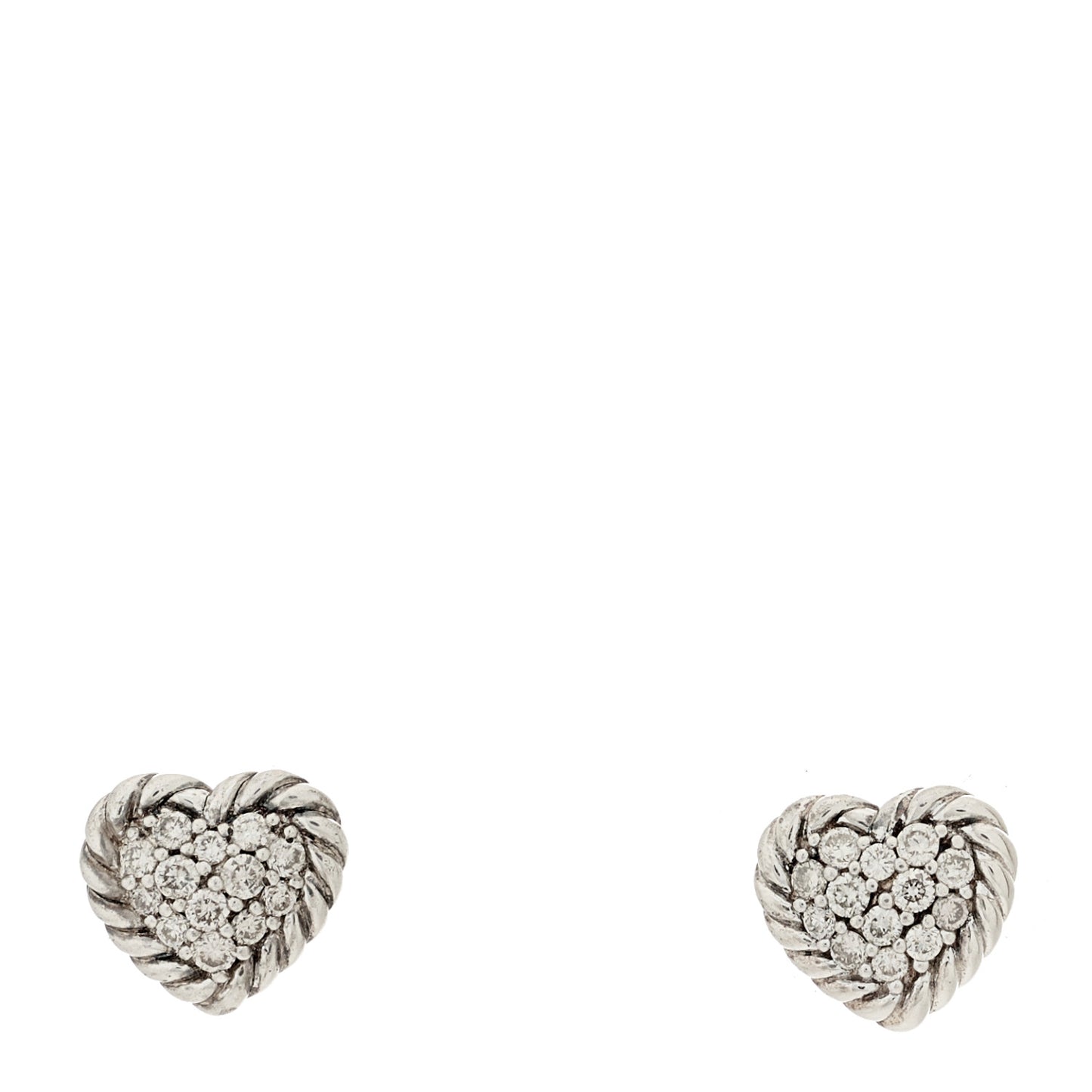 Sterling Silver Diamond Petite Pave Heart Earrings