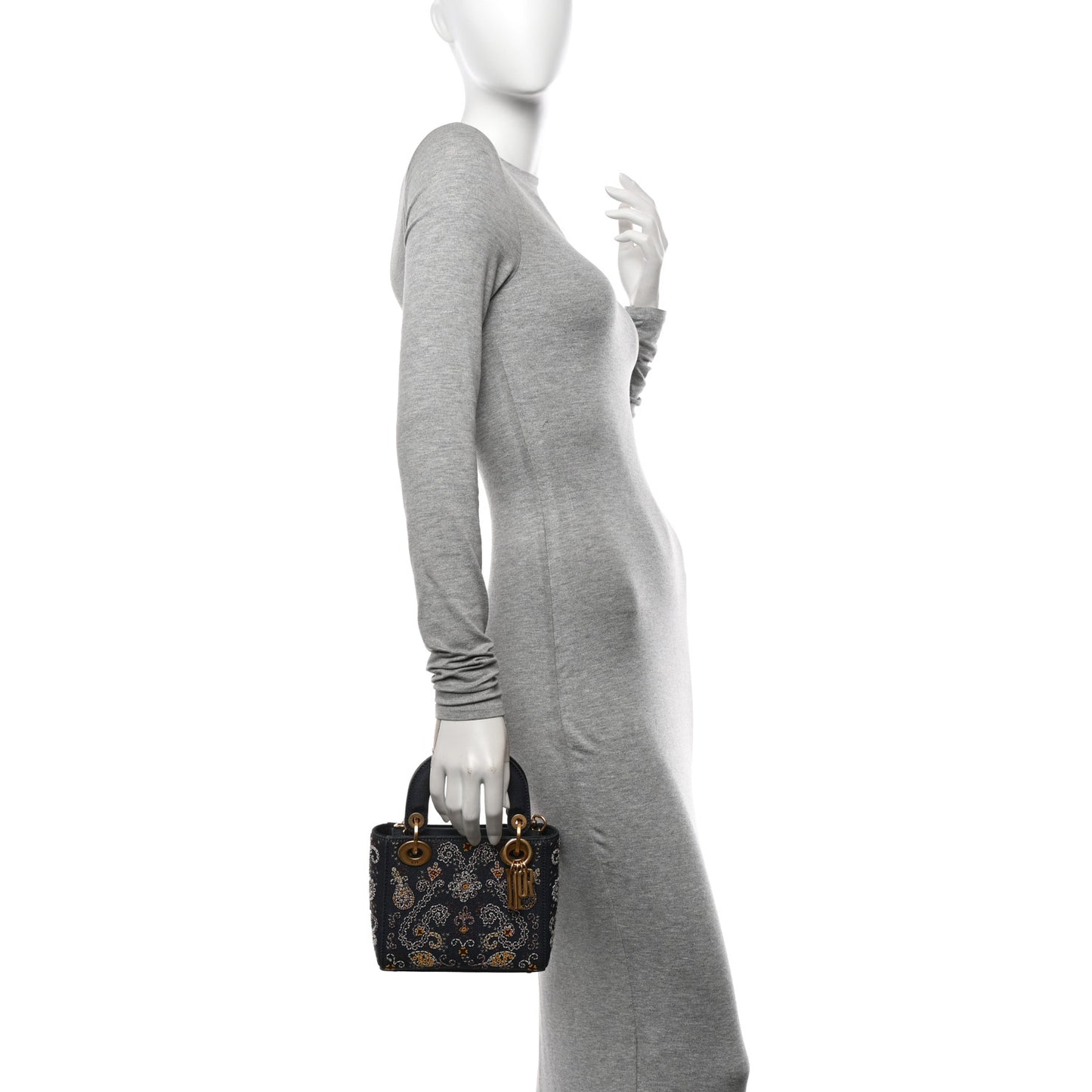 Denim Embroidered Beaded Mini Lady Dior Blue Multicolor