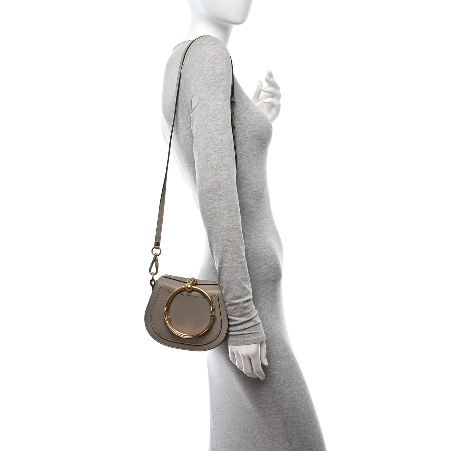 Calfskin Suede Small Nile Bracelet Bag Motty Grey