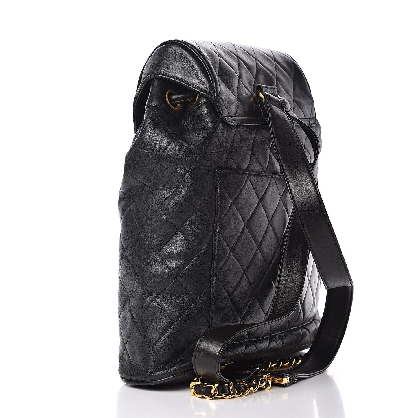 Lambskin Quilted Drawstring Backpack Black