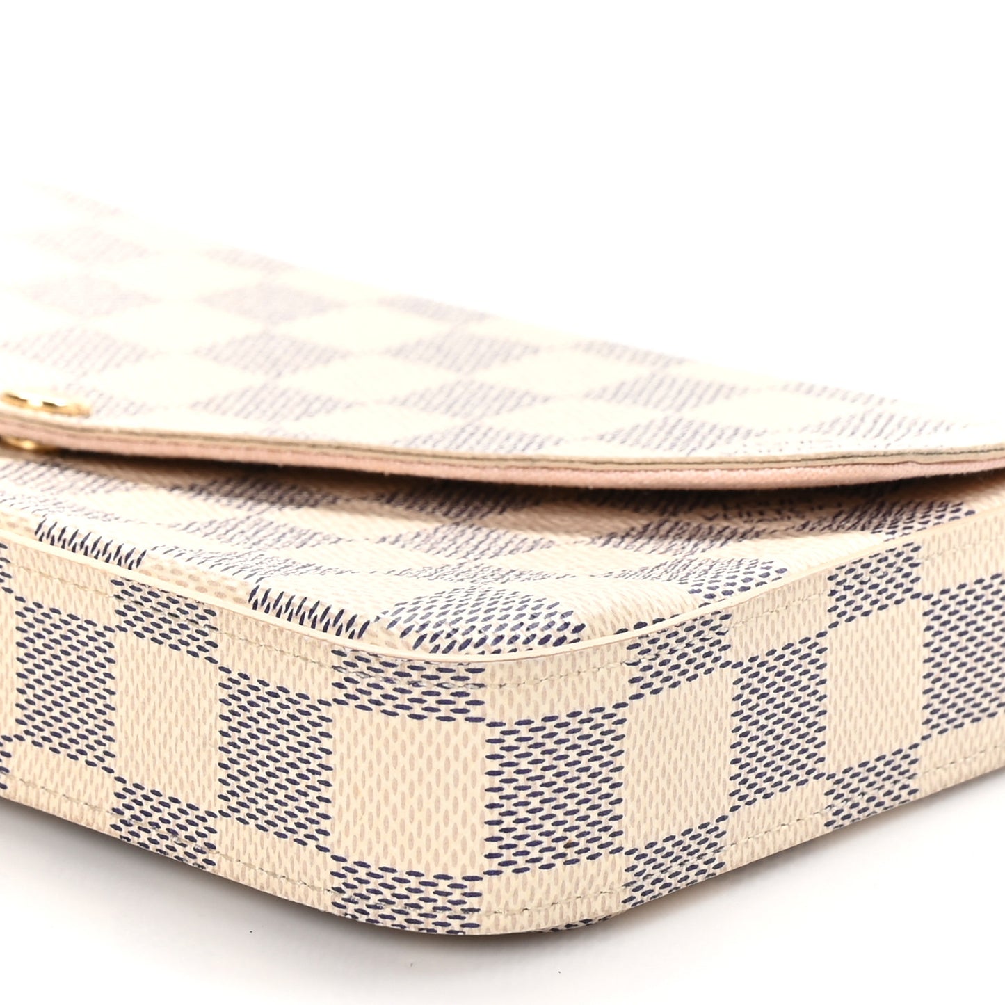 Damier Azur Pochette Felicie Chain Wallet Rose Ballerine