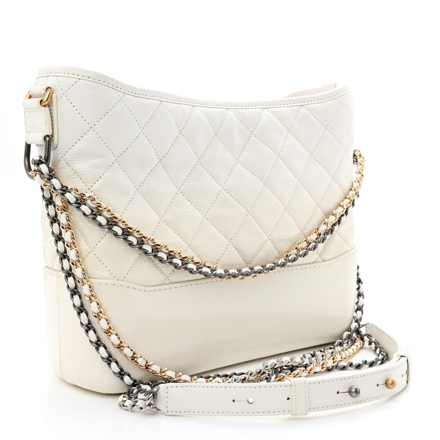 Patent Goatskin Quilted Medium Gabrielle Hobo White