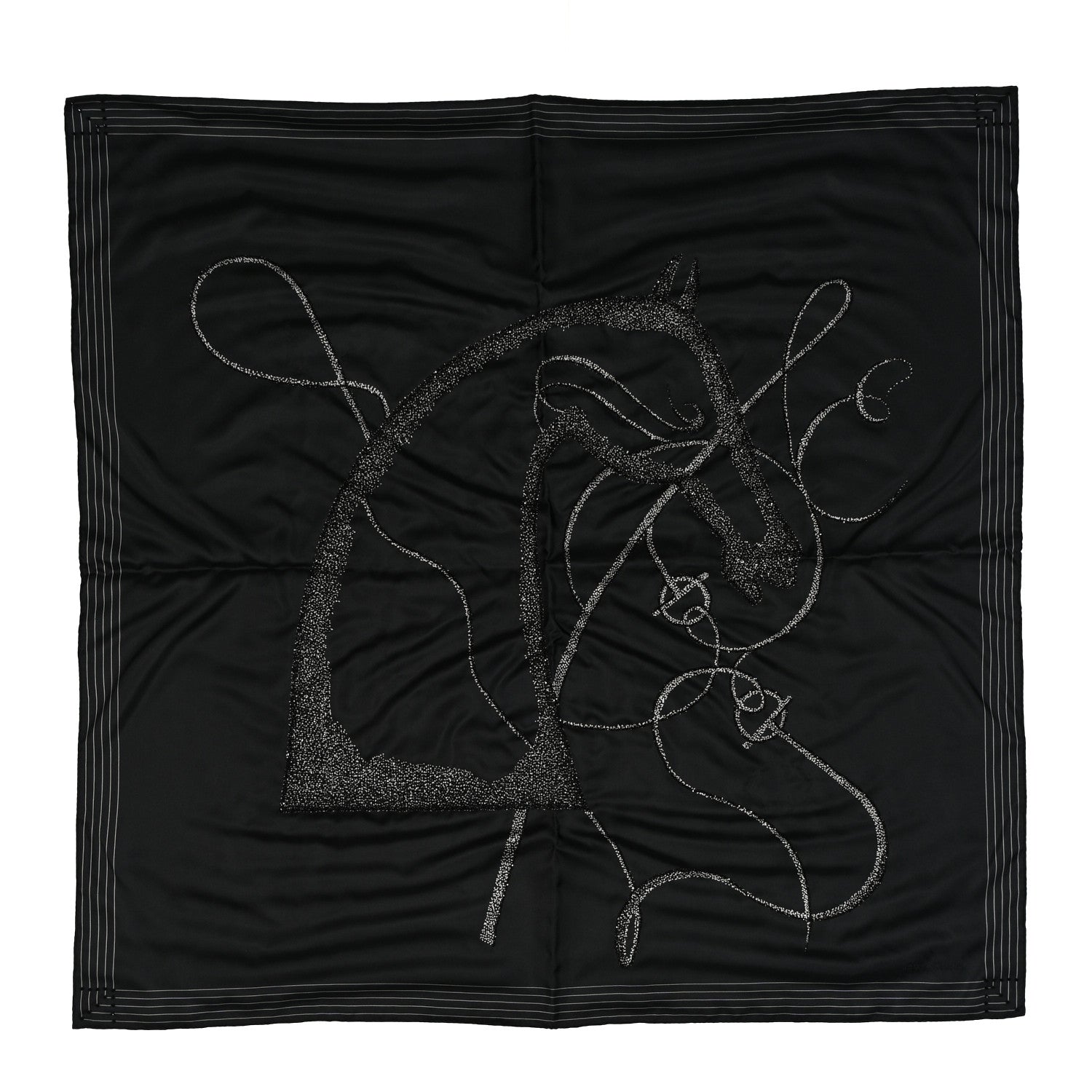 nuit/rebuild scarf purse(箱付き) Hermes Silk Embroidered Cheval Du Nuit Scarf 90 Black 1889824