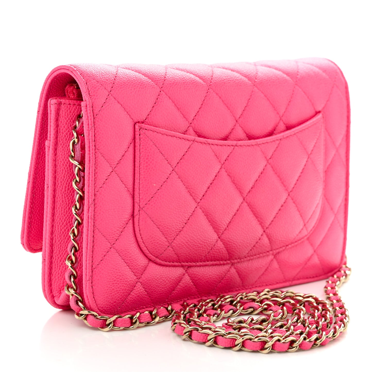 Caviar Quilted Wallet on Chain WOC Fuchsia