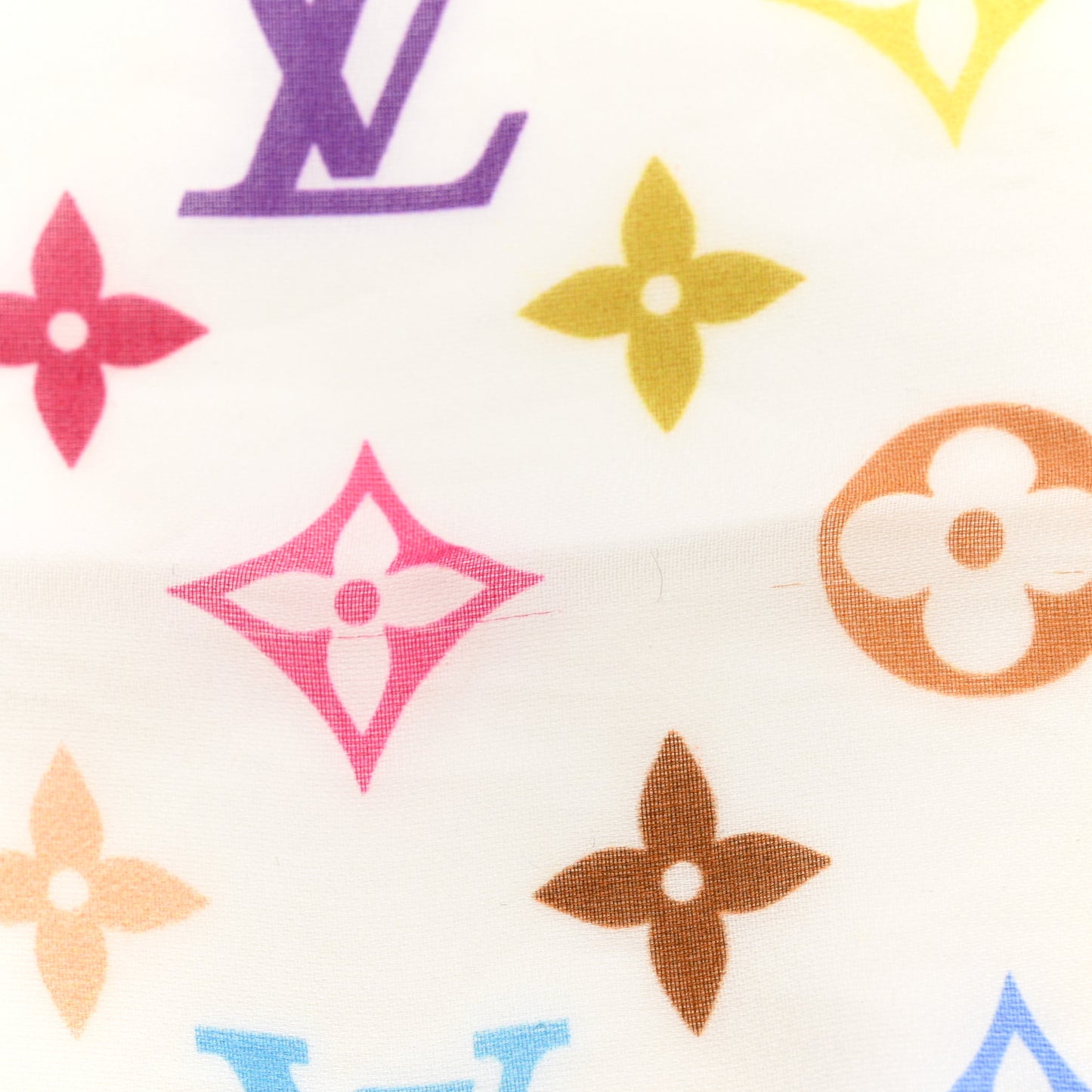 LV X TM Silk Cotton Monogram Multicolor Square Scarf 55 White