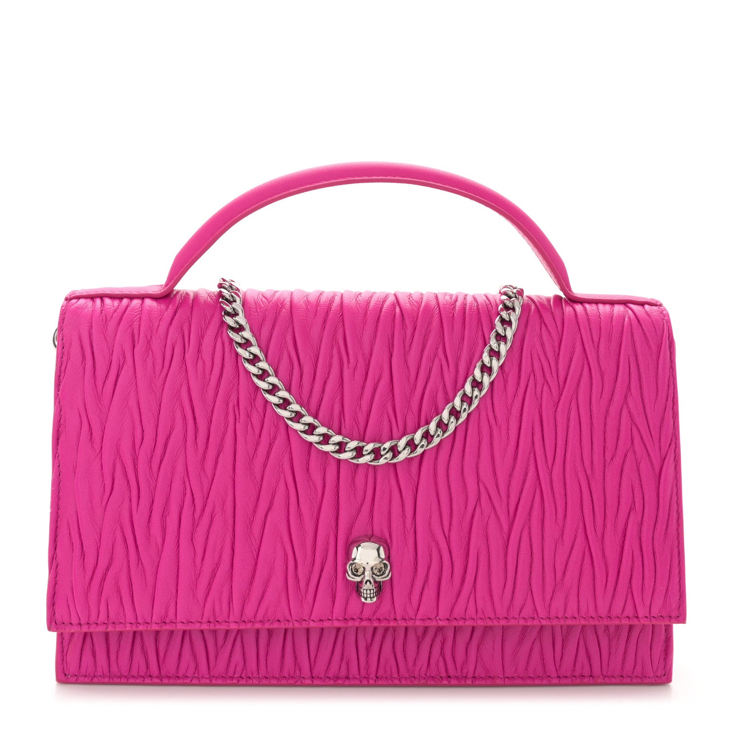 Alexander McQueen Lambskin Pleated Skull Medium Chain Crossbody Bag Fuchsia 1 of 13