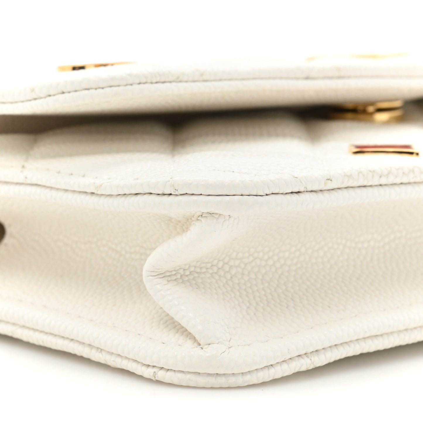 Caviar Quilted Enamel Coco Casino Flap Phone Holder With Chain White