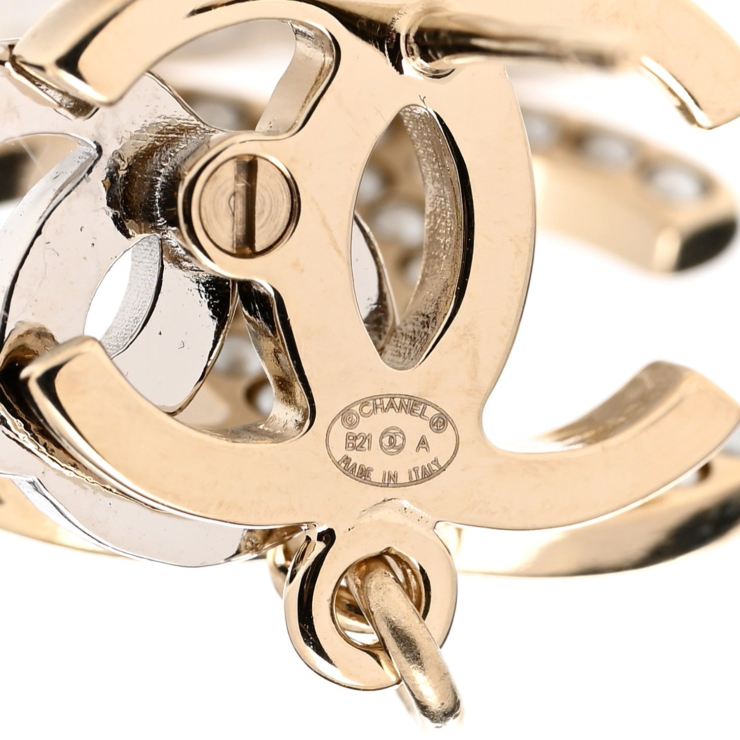 Chanel Crystal Pearl Double CC Drop Earrings Gold Silver 4 of 4