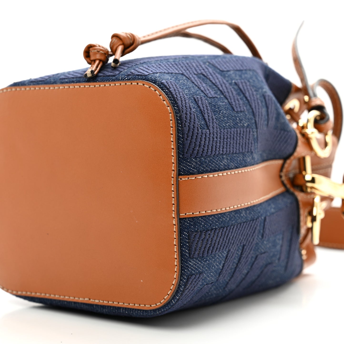 Denim Vitello King F is Fendi FF Embroidered Mini Mon Tresor Bucket Bag Blue Cuoio