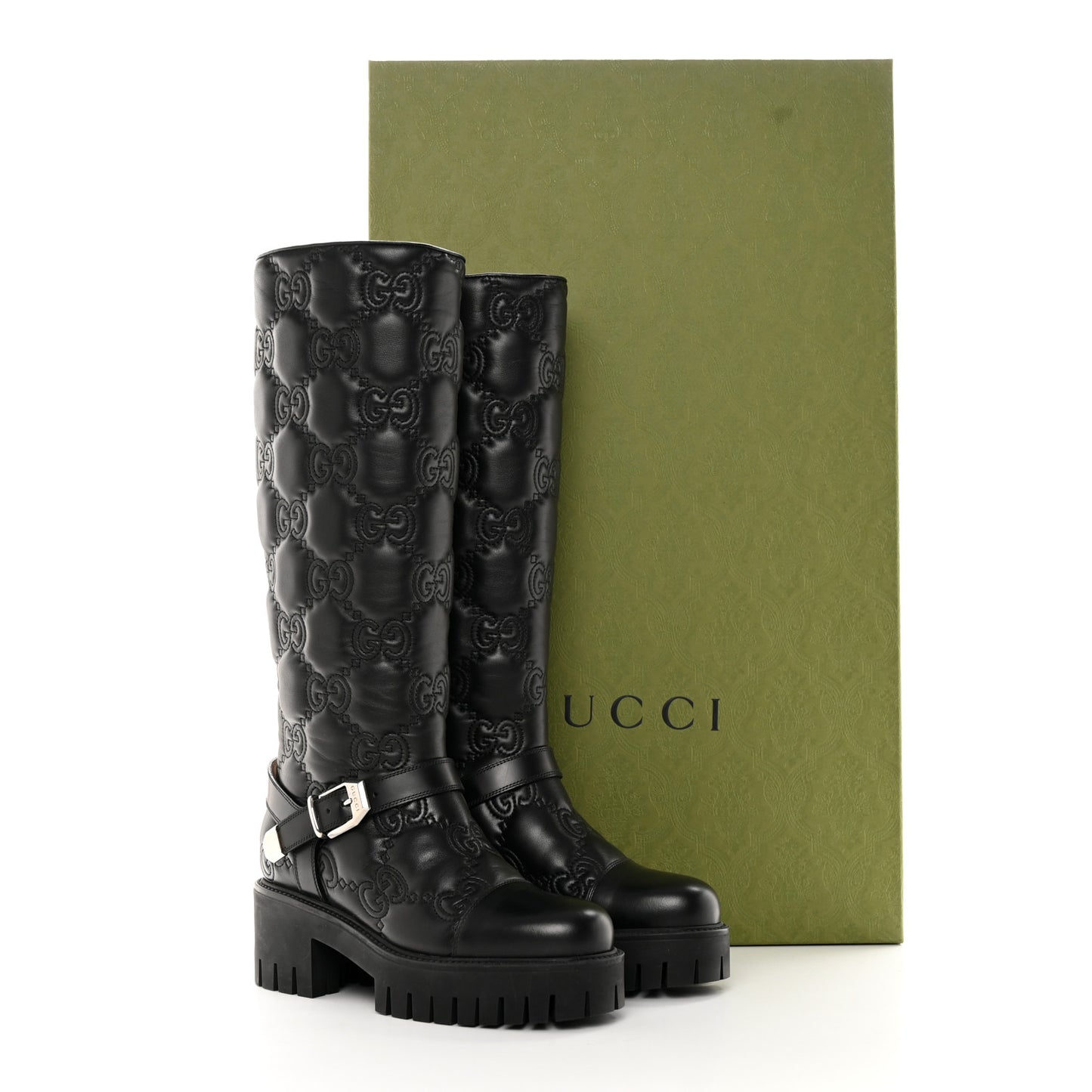 Cordovan Lux Nappa GG Matelasse 60mm Knee High Boots 37.5 Black