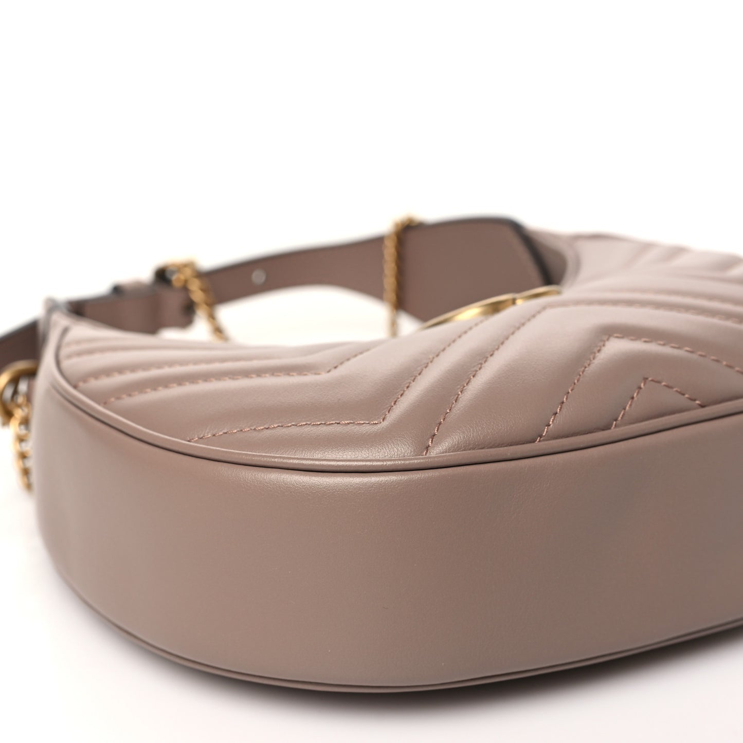 Calfskin Matelasse Chevron Mini GG Marmont Half Moon Hobo Porcelain Rose