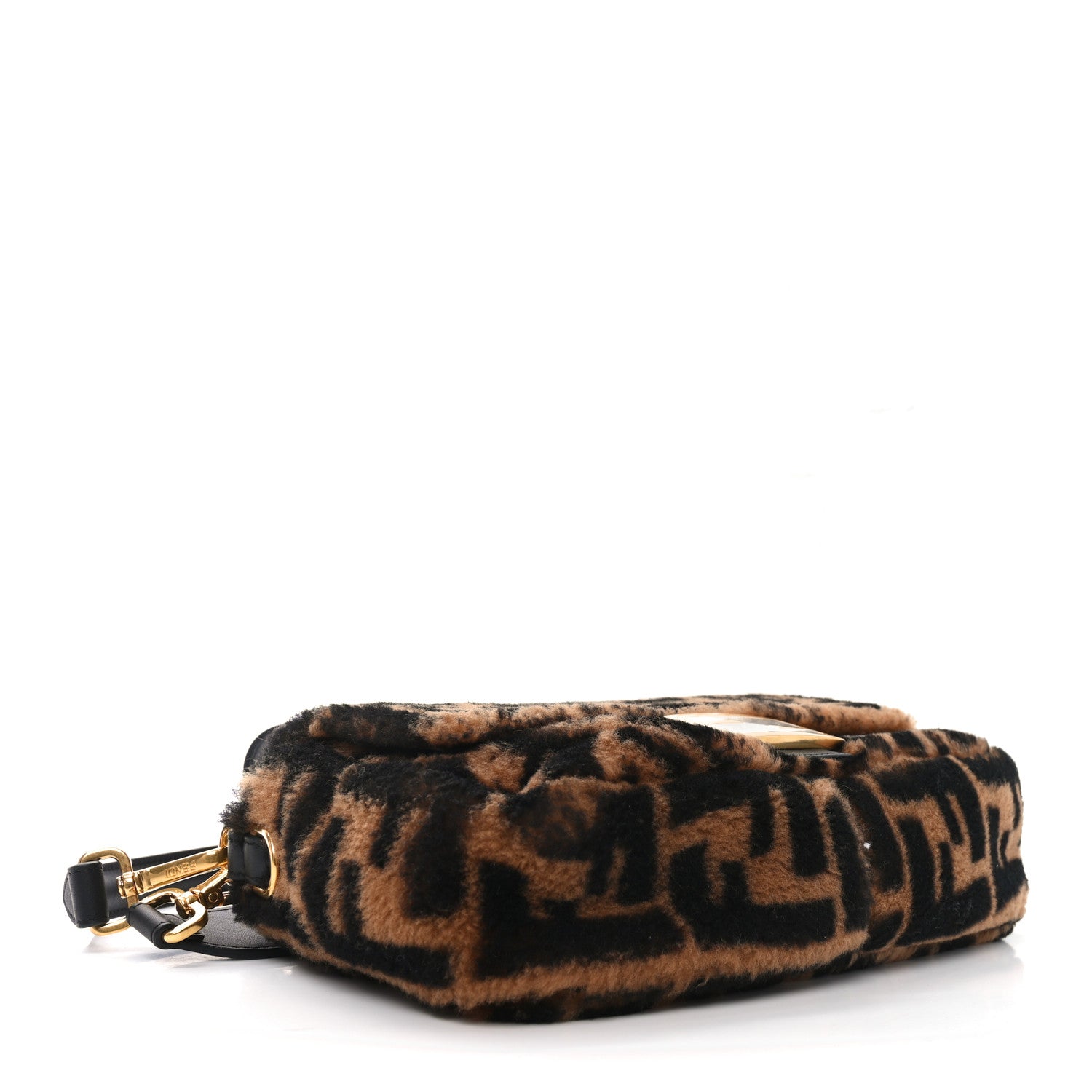 Fendi Shearling Vitello Dolce Macro FF 1974 Baguette Tobacco Black 4 of 11