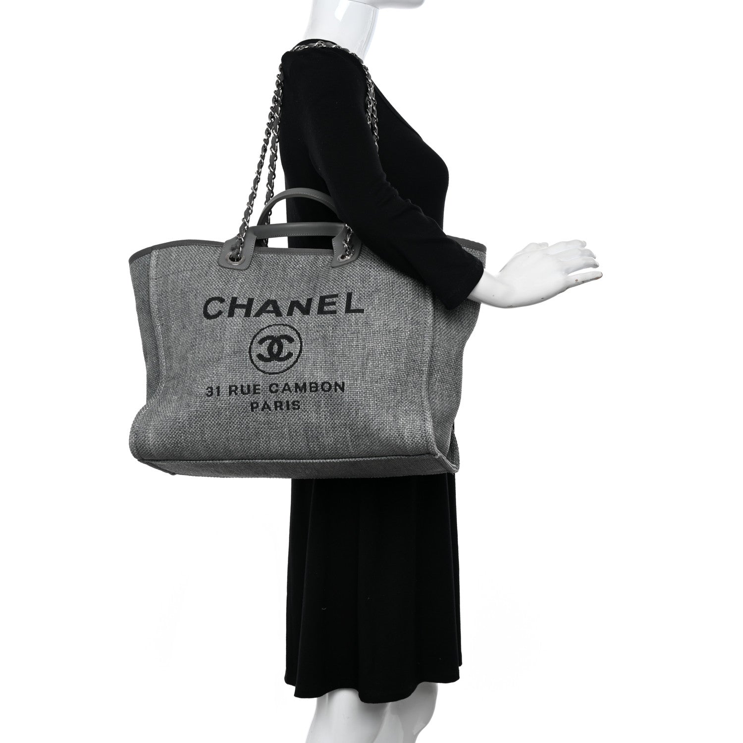 Chanel Woven Straw Raffia Large Deauville Tote Grey 3 of 10