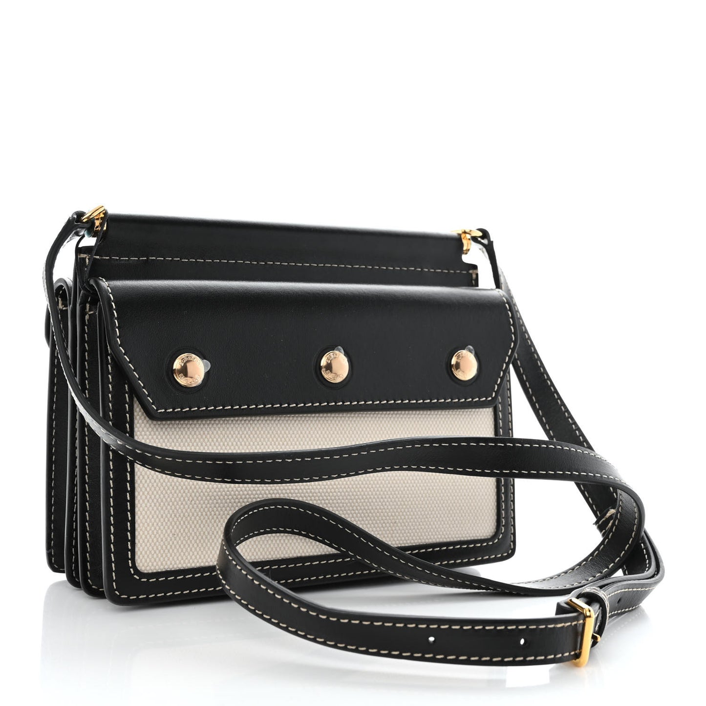 Smooth Calfskin Canvas Horseferry Print Mini Title Bag with Pocket Black