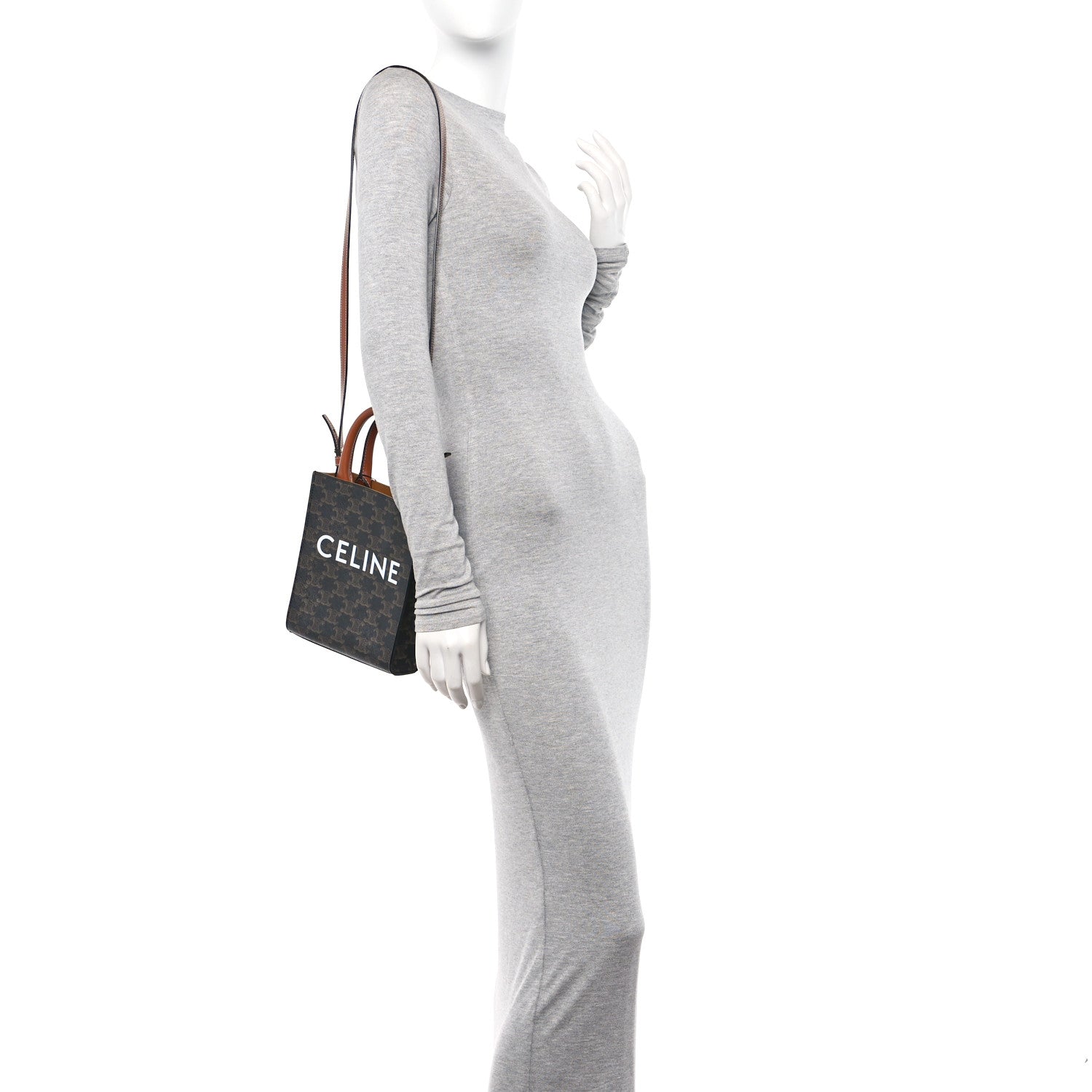 Celine Triomphe Canvas Calfskin Mini Vertical Cabas Tan 2 of 9