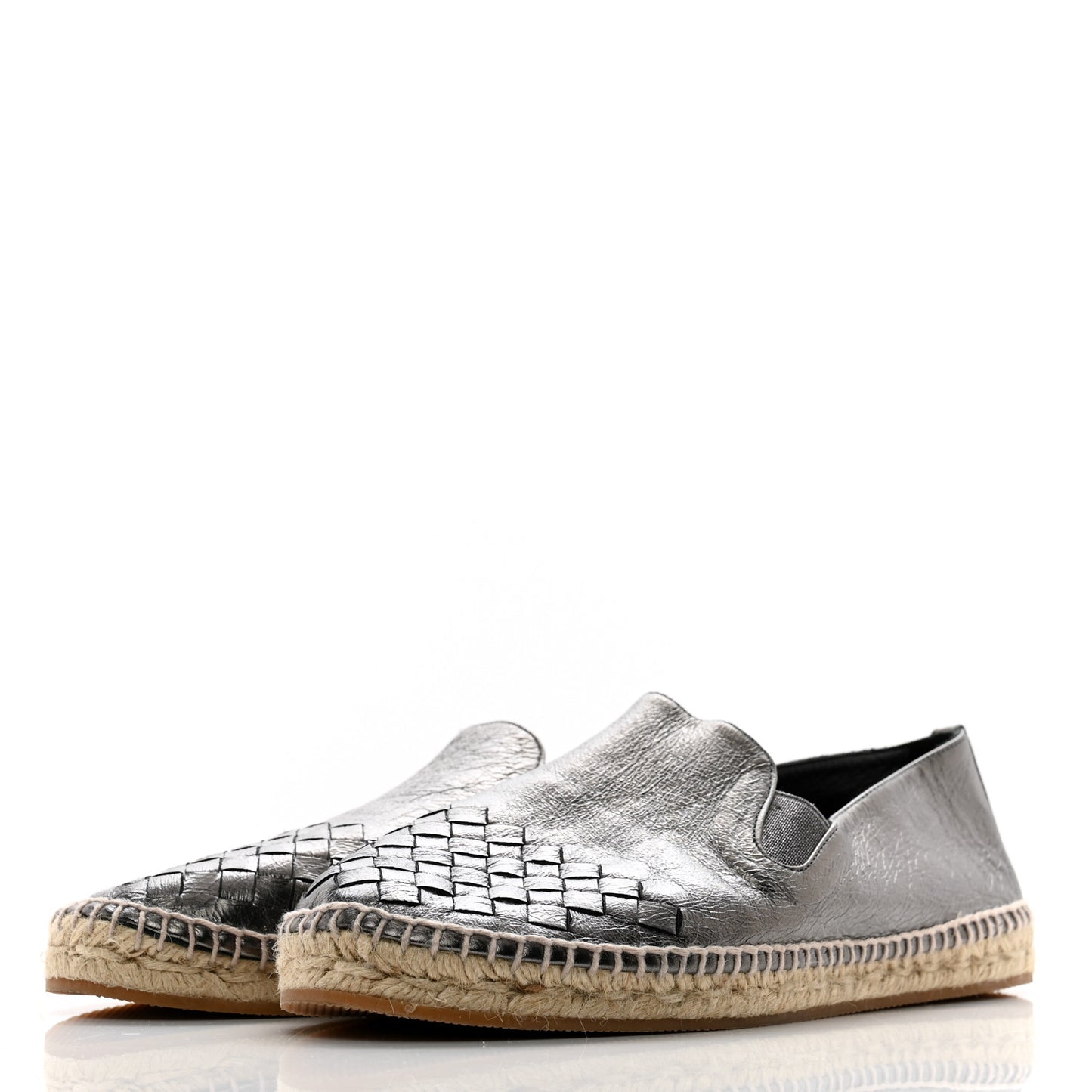 Metallic Nappa Intrecciato Woven Espadrille 39 Antique Silver