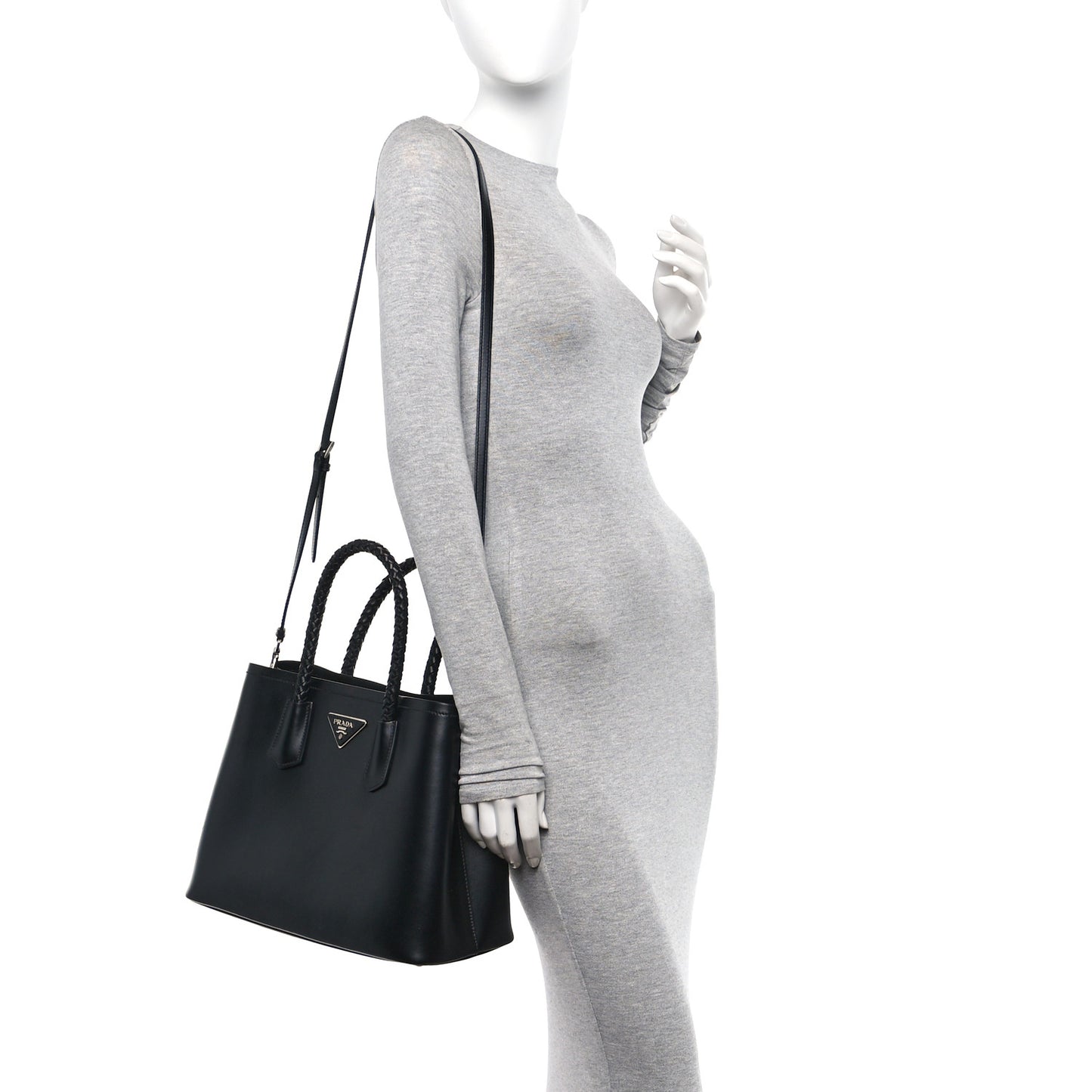 City Calfskin Braided Medium Double Bag Black