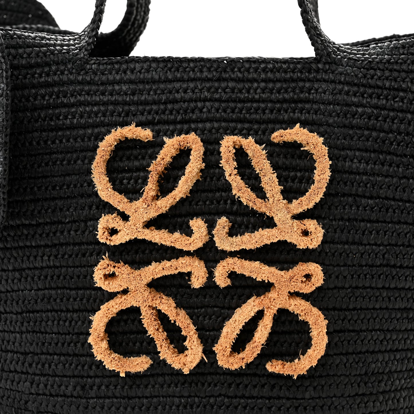 Raffia Medium Elephant Basket Tote Bag Black
